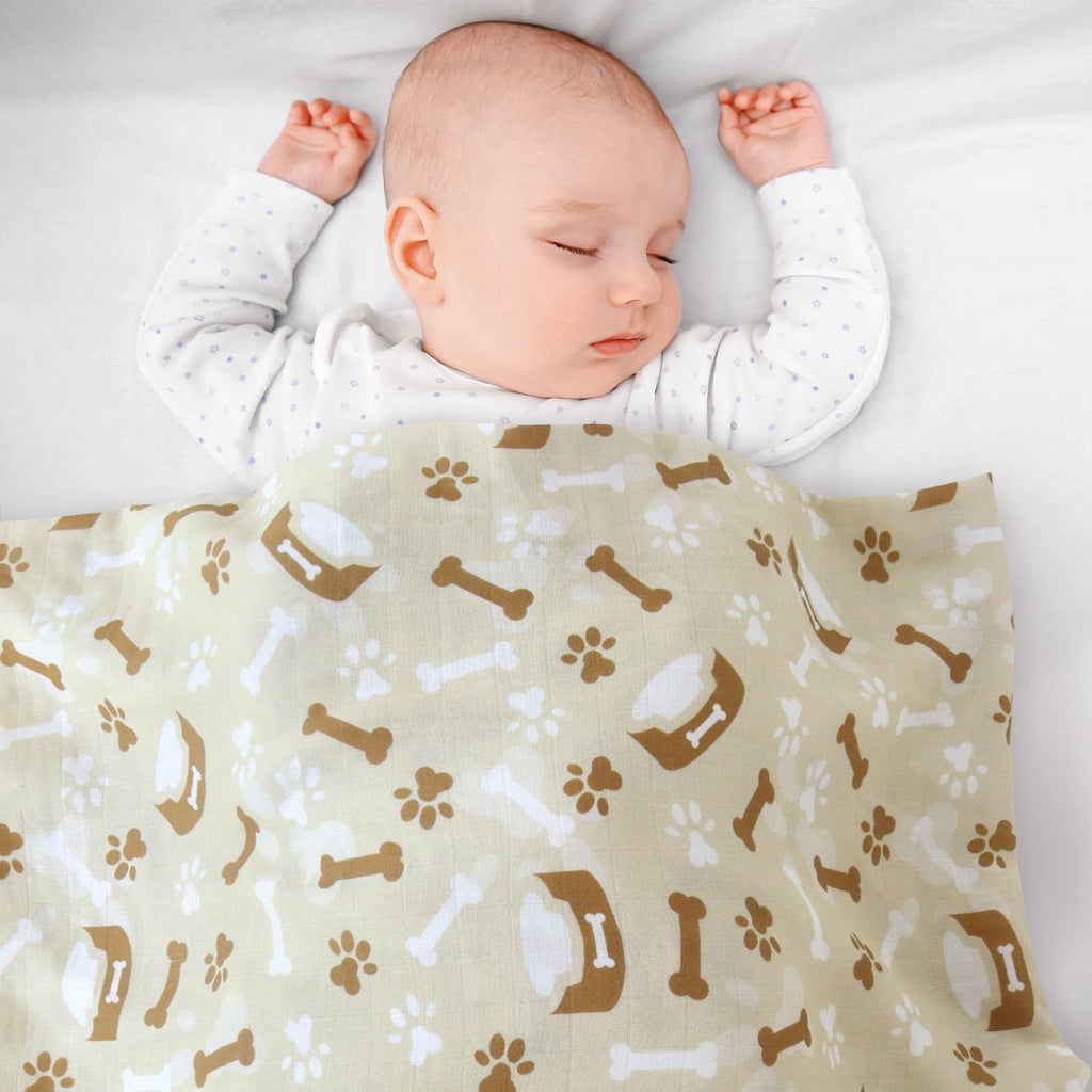 LifeTree Muslin Swaddle Blankets, Baby Swaddling Wrap Nursery Blanket Unisex, Soft 70% Viscose from Bamboo and 30% Cotton, Large 47 x 47 inches, Bear & Checkered Swaddle Blanket