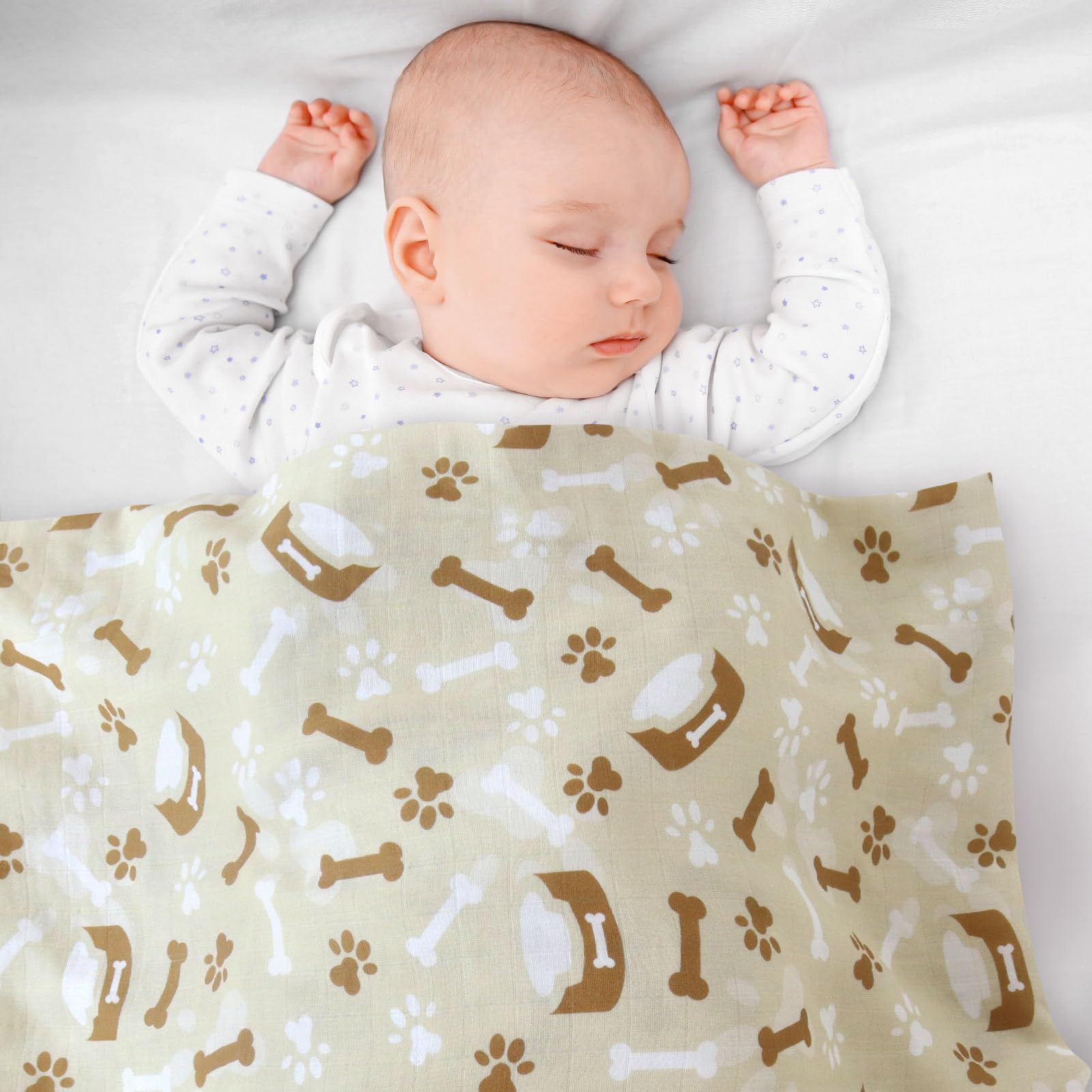 LifeTree Muslin Swaddle Blankets, Baby Swaddling Wrap Nursery Blanket Unisex, Soft 70% Viscose from Bamboo and 30% Cotton, Large 47 x 47 inches, Bear & Checkered Swaddle Blanket