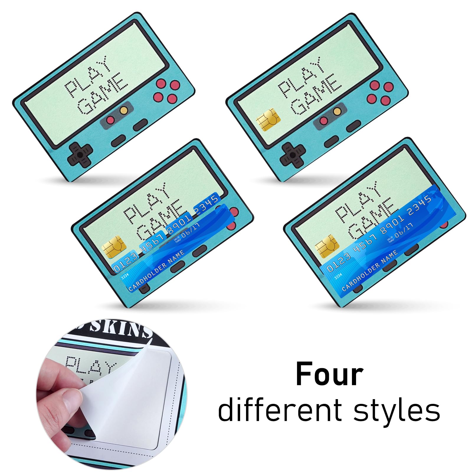 4PCS Credit Card Skin Set, Waterproof Debit Card Sticker Game Machine Theme Bank Card Sticker Skins - Black