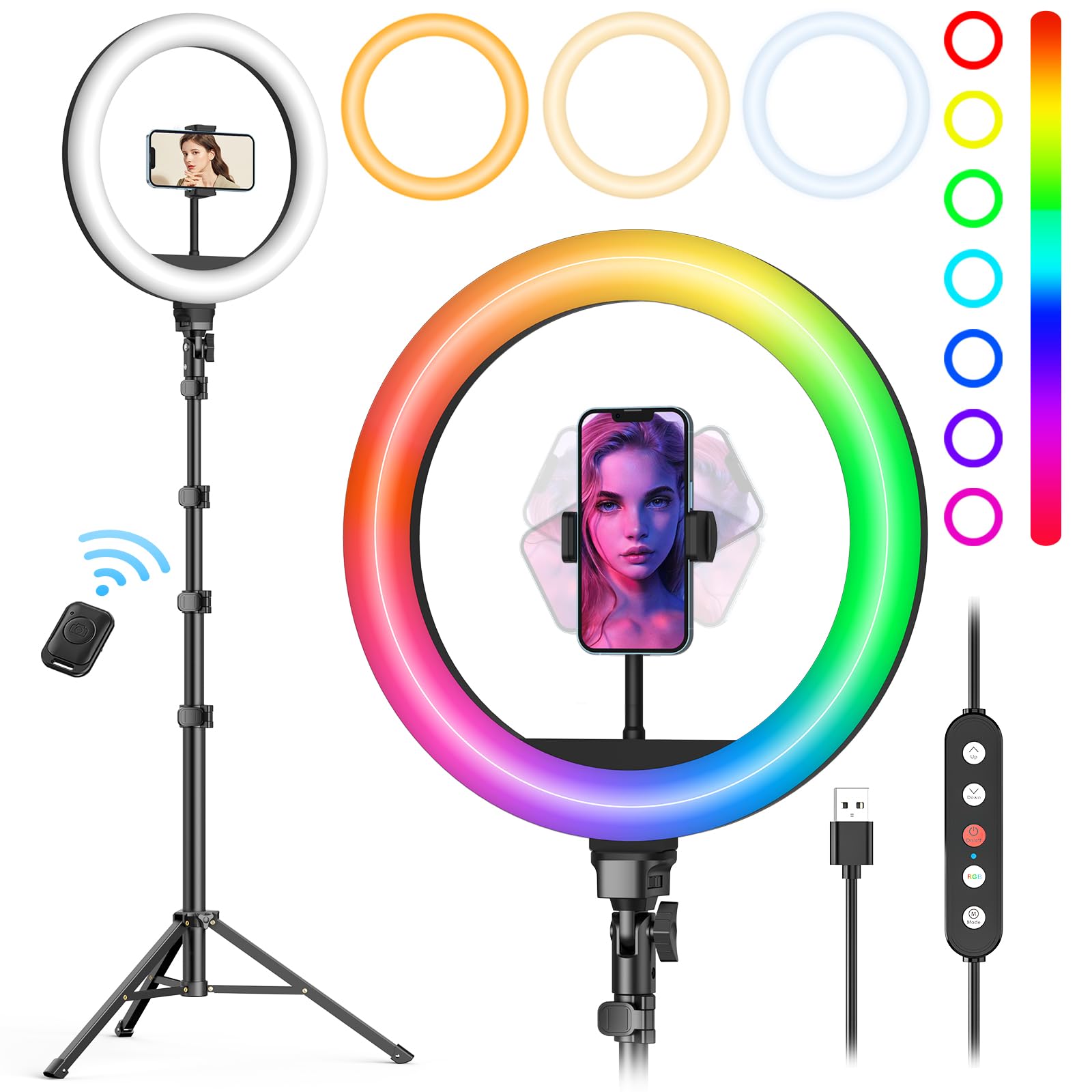 Weilisi 10" Ring Light with Stand 72'' Tall & Phone Holder,38 Color Modes Selfie Light with Tripod Stand,Stepless Dimmable/Speed LED Ring Light for iPhone & Android,YouTube, Makeup,TIK Tok