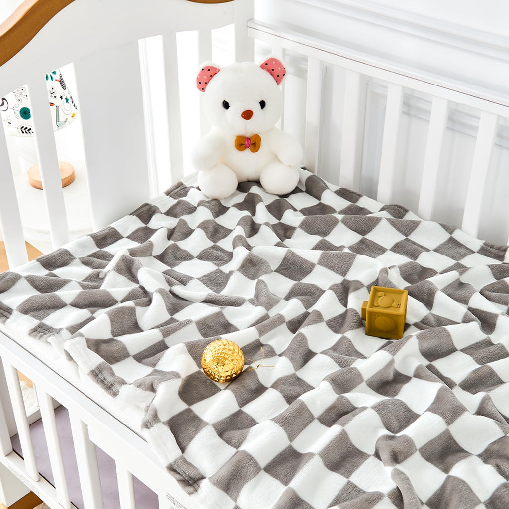 Yurhap Checkered Baby Blanket Fleece Baby Blankets Neutral for Boys Girls, Super Soft Warm Lightweight Infant Toddler Newborn Receiving Blankets for Crib Stroller, 30''x40'', Khaki