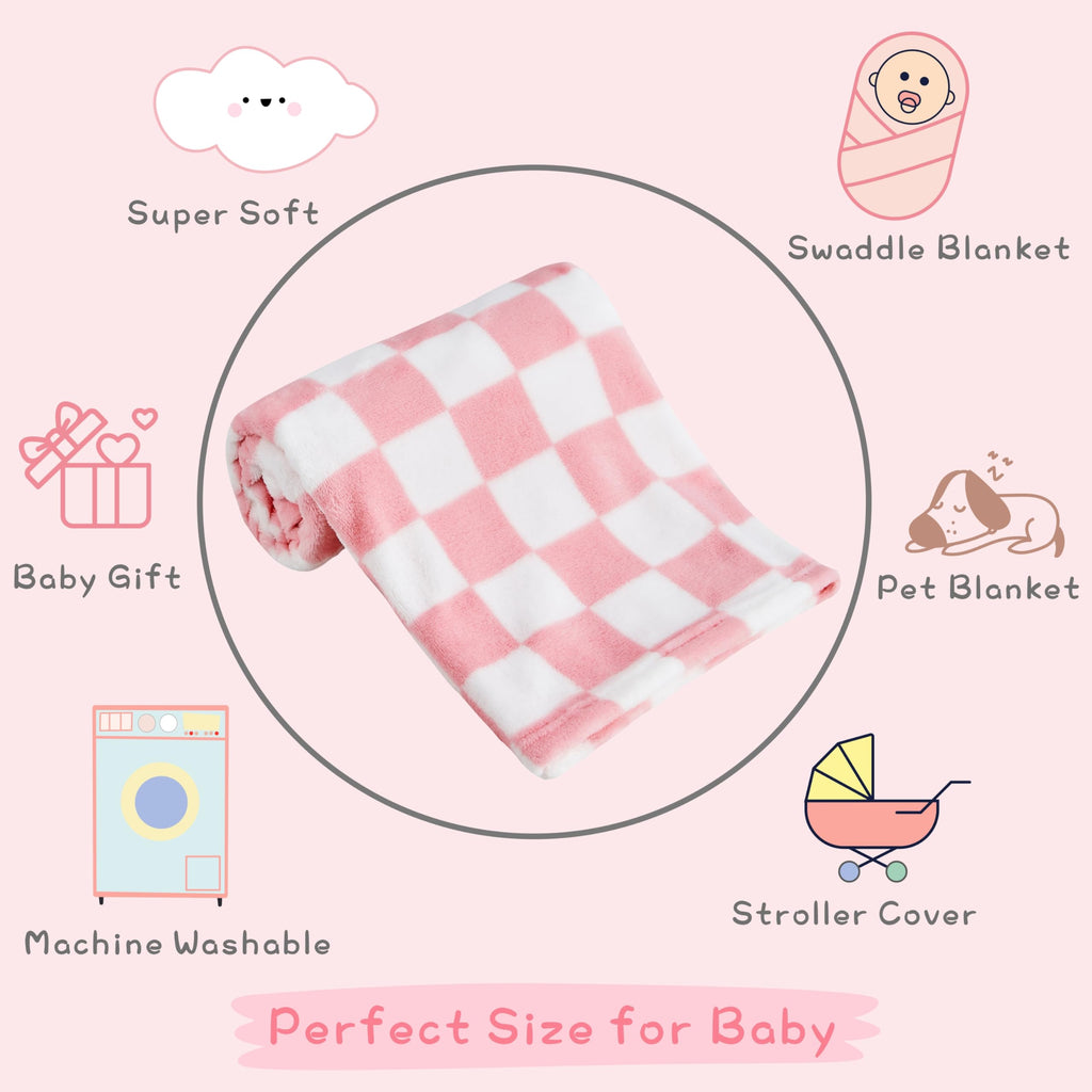Yurhap Checkered Baby Blanket Fleece Baby Blankets Neutral for Boys Girls, Super Soft Warm Lightweight Infant Toddler Newborn Receiving Blankets for Crib Stroller, 30''x40'', Khaki