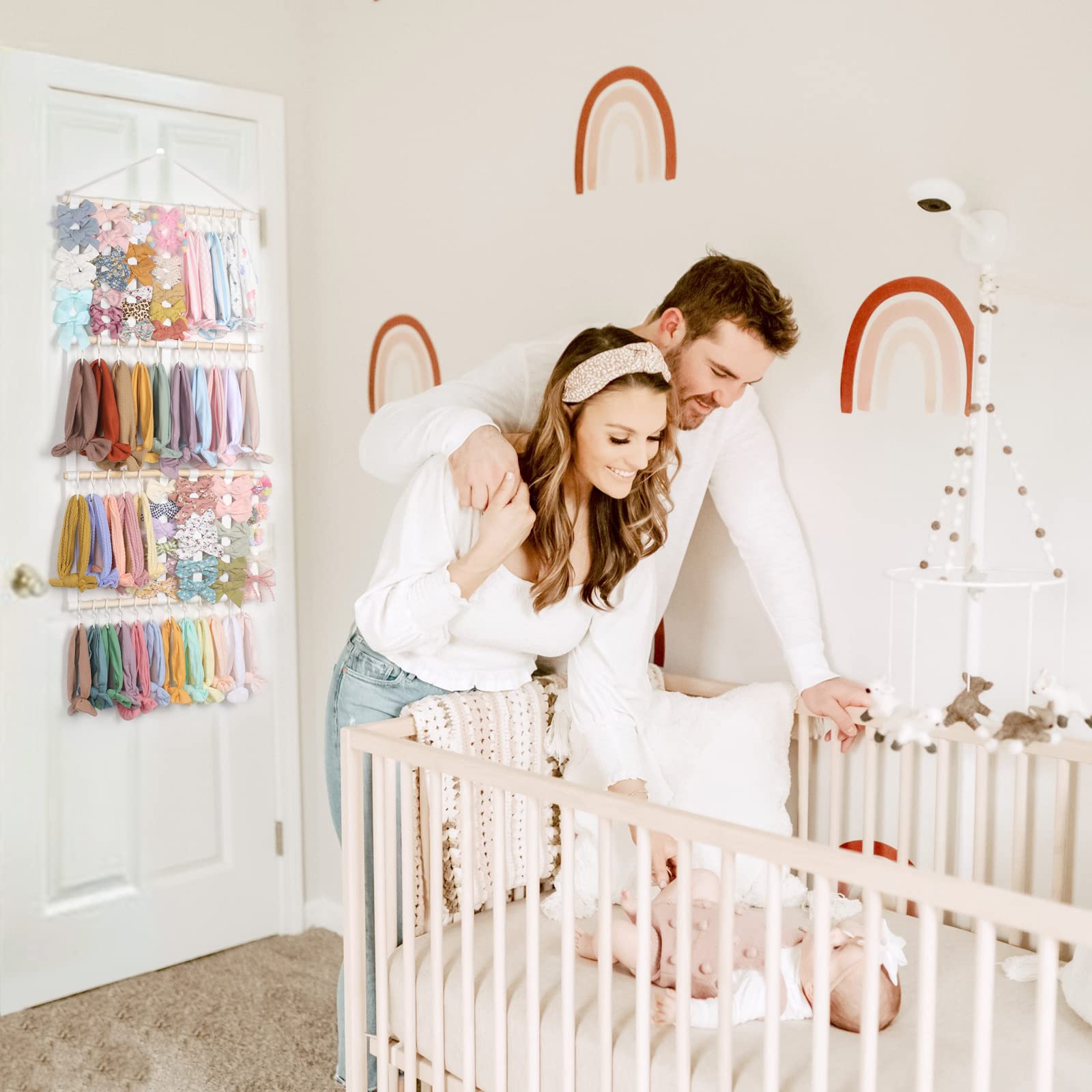 POVETIRE Headband Holder Hair Bows Organizer for Girls, Baby Headbands Hair Accessories Organizer Storage Wall Hanging Decor for Toddler Girls Room