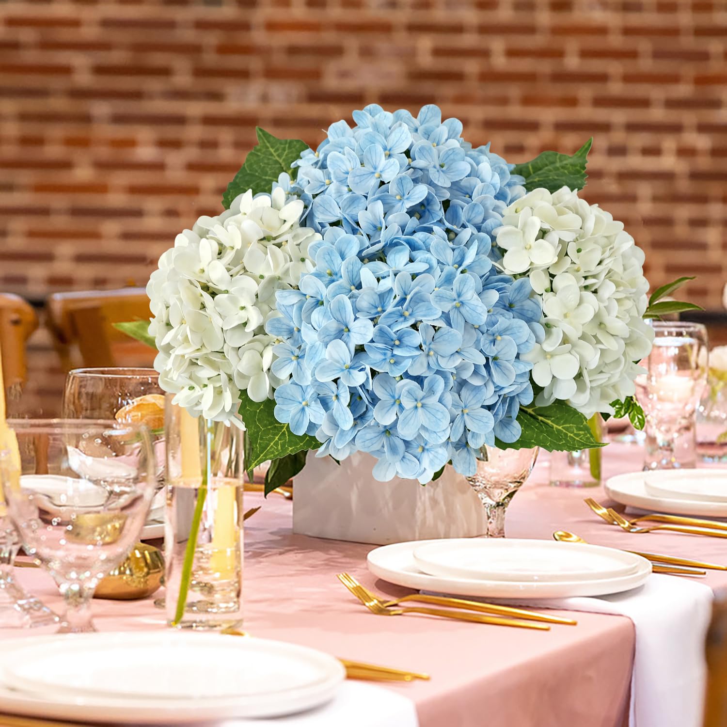 Light Blue Hydrangea Artificial Flowers,4Pcs 20" Real Touch Lifelike Silk Artificial Hydrangeas, Full Fake Flowers for Bouquet Table Centerpieces Spring Wedding Indoor Home