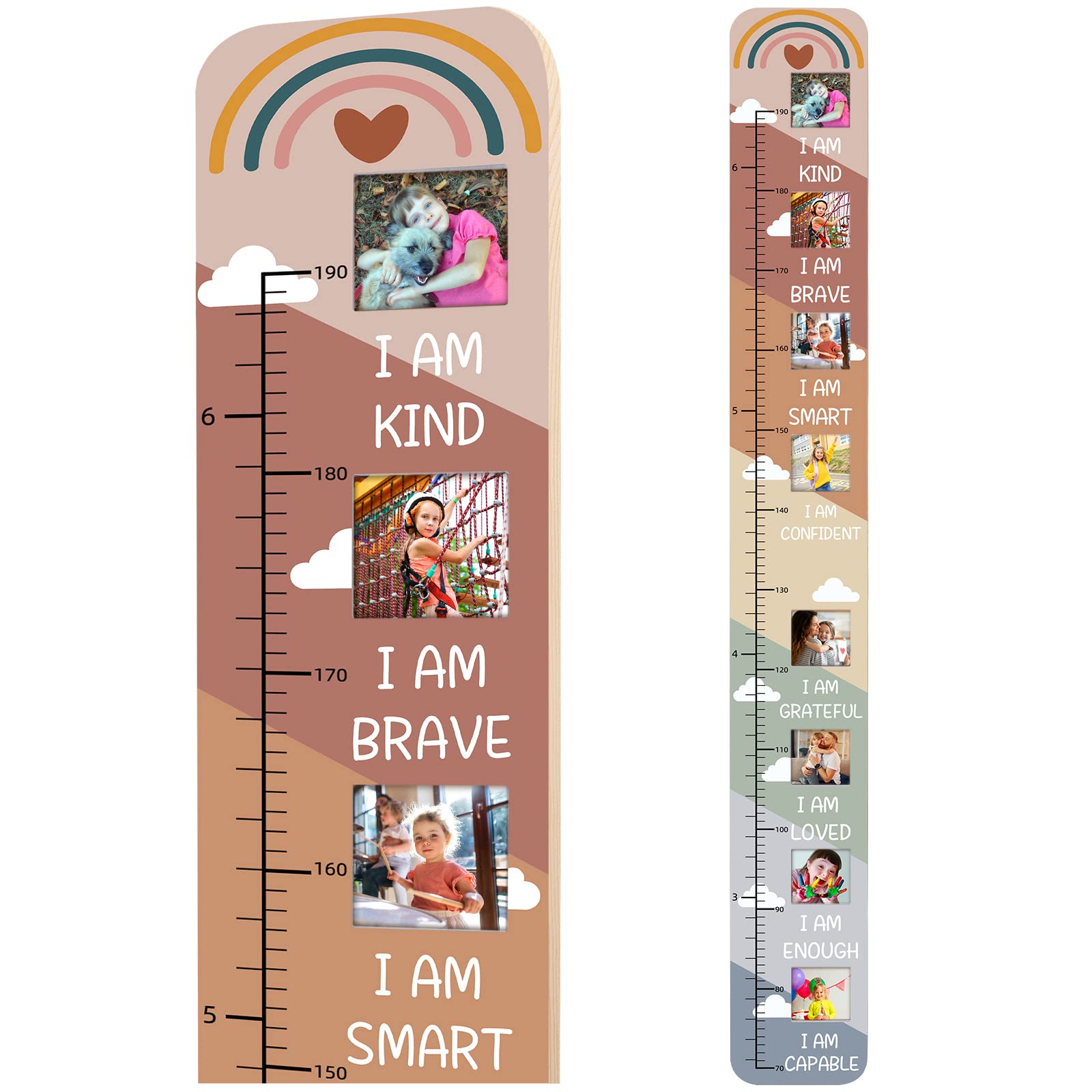 Garybank Solid Wood Growth Chart for Kids with Picture Frames, Height Measurement Ruler Milestone Markers, Foldable Kids Height Wall Chart, Christmas Keepsake Gift for Toddler Boy Girl Room Wall Decor
