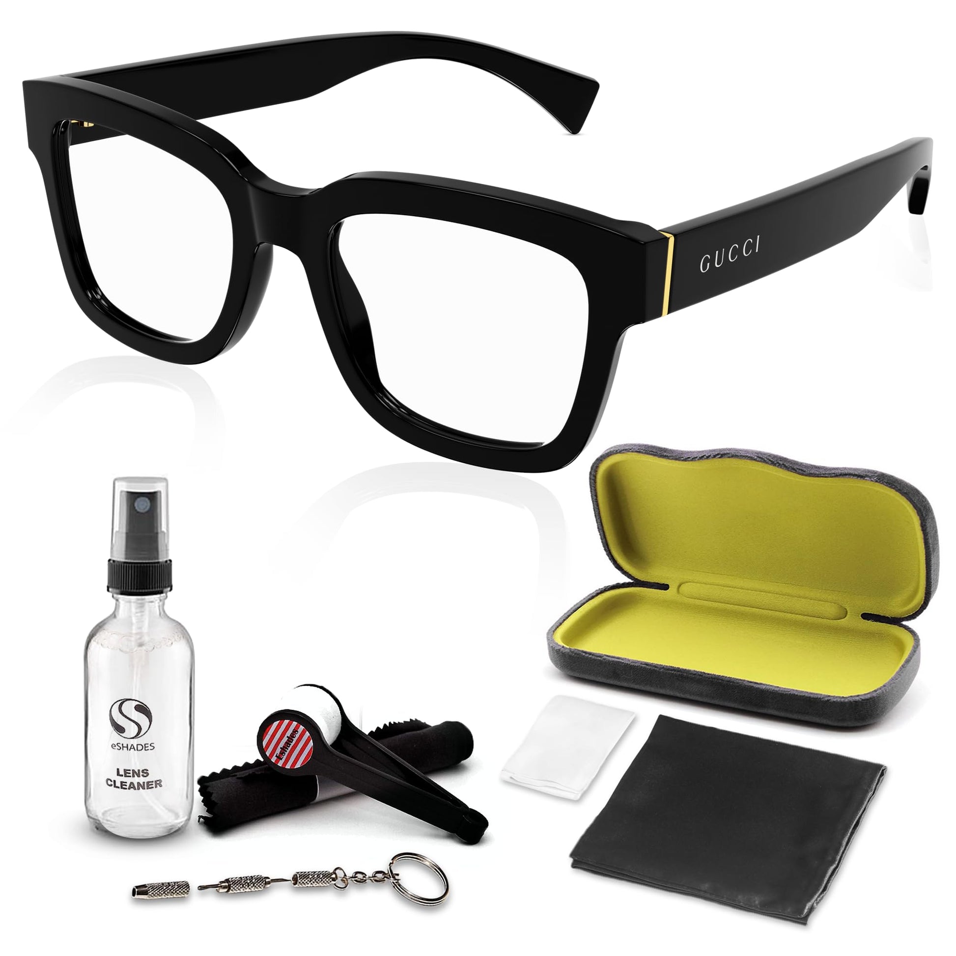 Gucci GG1138O Square Shape Eyeglasses + Bundle with eSHADES Luxury Eyewear Kit