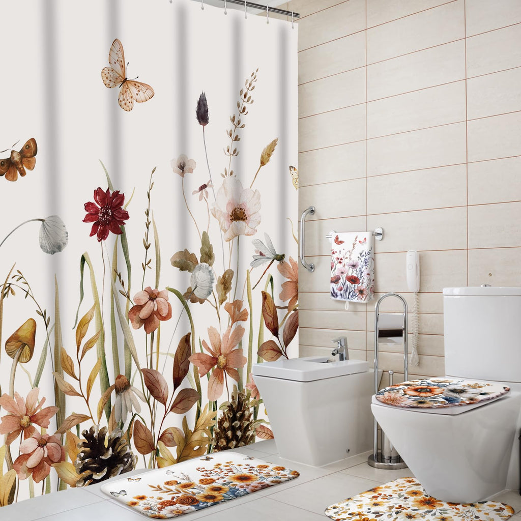 Honoson 8 Pcs Christmas Black Santa Claus Shower Curtain Set with Rugs and Kitchen Towels African American Retro Christmas Bathroom Decor Black Santa Curtain Decorations Xmas Farmhouse Gifts