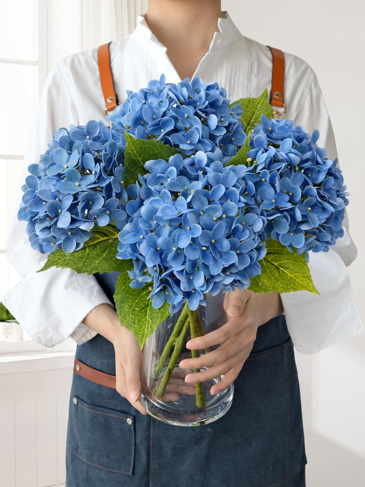 Light Blue Hydrangea Artificial Flowers,4Pcs 20" Real Touch Lifelike Silk Artificial Hydrangeas, Full Fake Flowers for Bouquet Table Centerpieces Spring Wedding Indoor Home