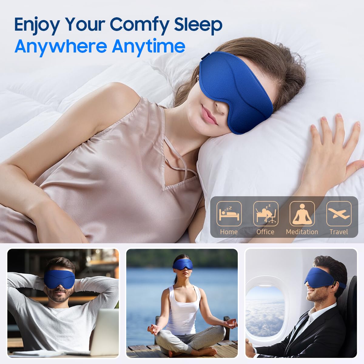 Sleep Mask, Premium Eye Mask for Sleeping, Total Blackout, Super Soft Comfort, Adjustable Fit, Upgraded 3D Ergonomic Designed Sleeping Mask for Home, Office, Travel, Meditation, Yoga, Pink