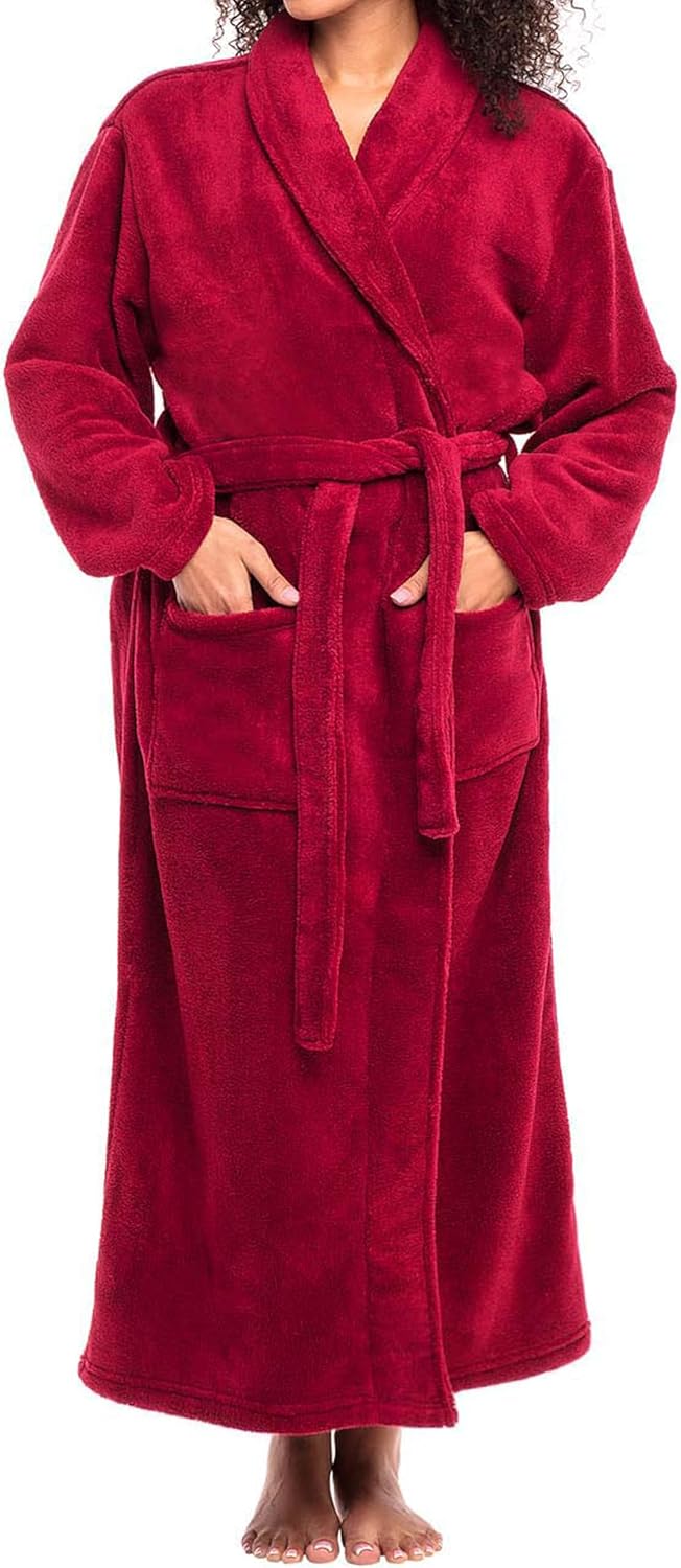 Alexander Del Rossa Plush Striped Robe for Women, Long Fleece Plaid Winter Bath Robe, Plus Size