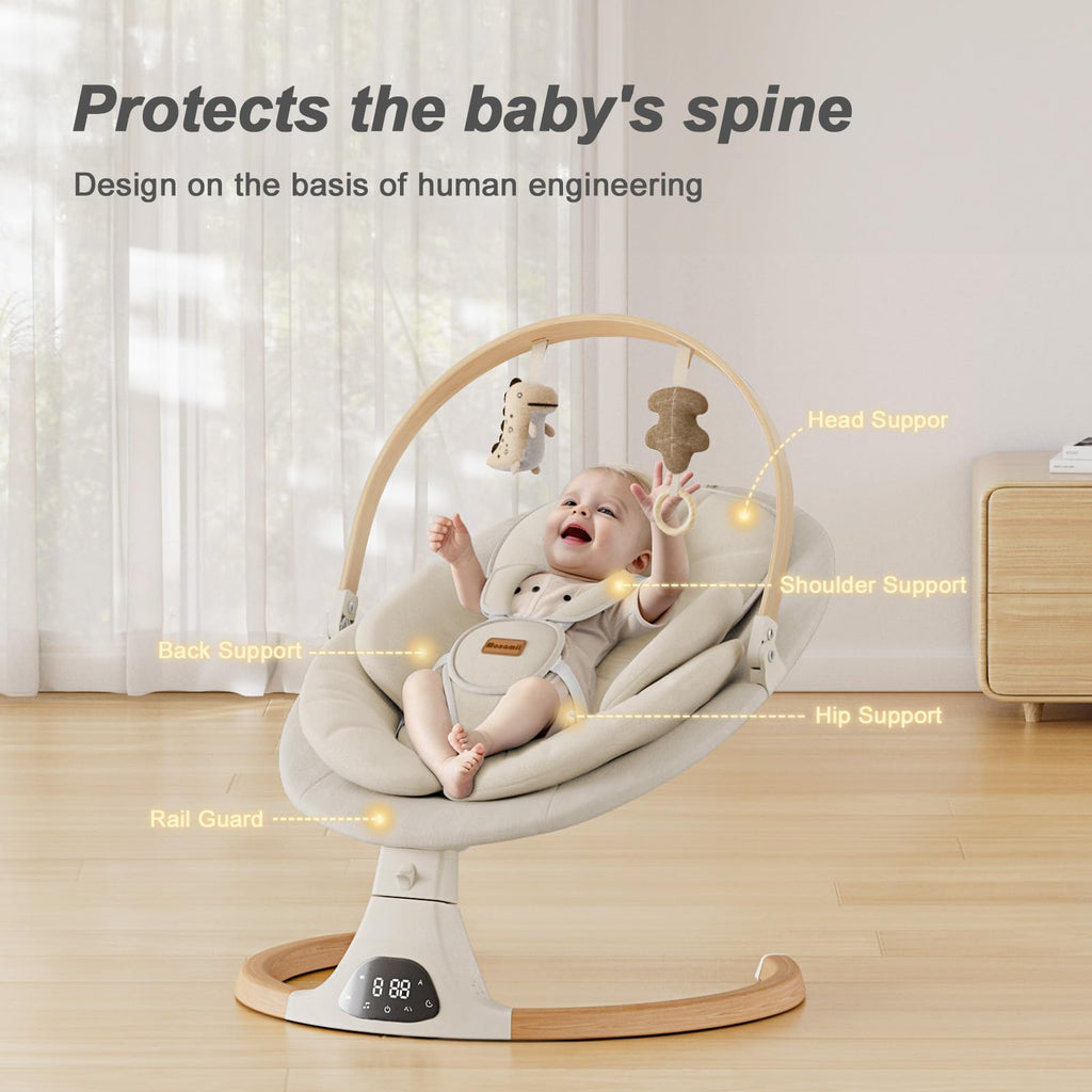 Baby Swings for Infants, Monamii Baby Swing, Infant Swing with 5 Speeds, 10 Lullabies, Electric Swing for Baby, Indoor & Outdoor Use (Beige)