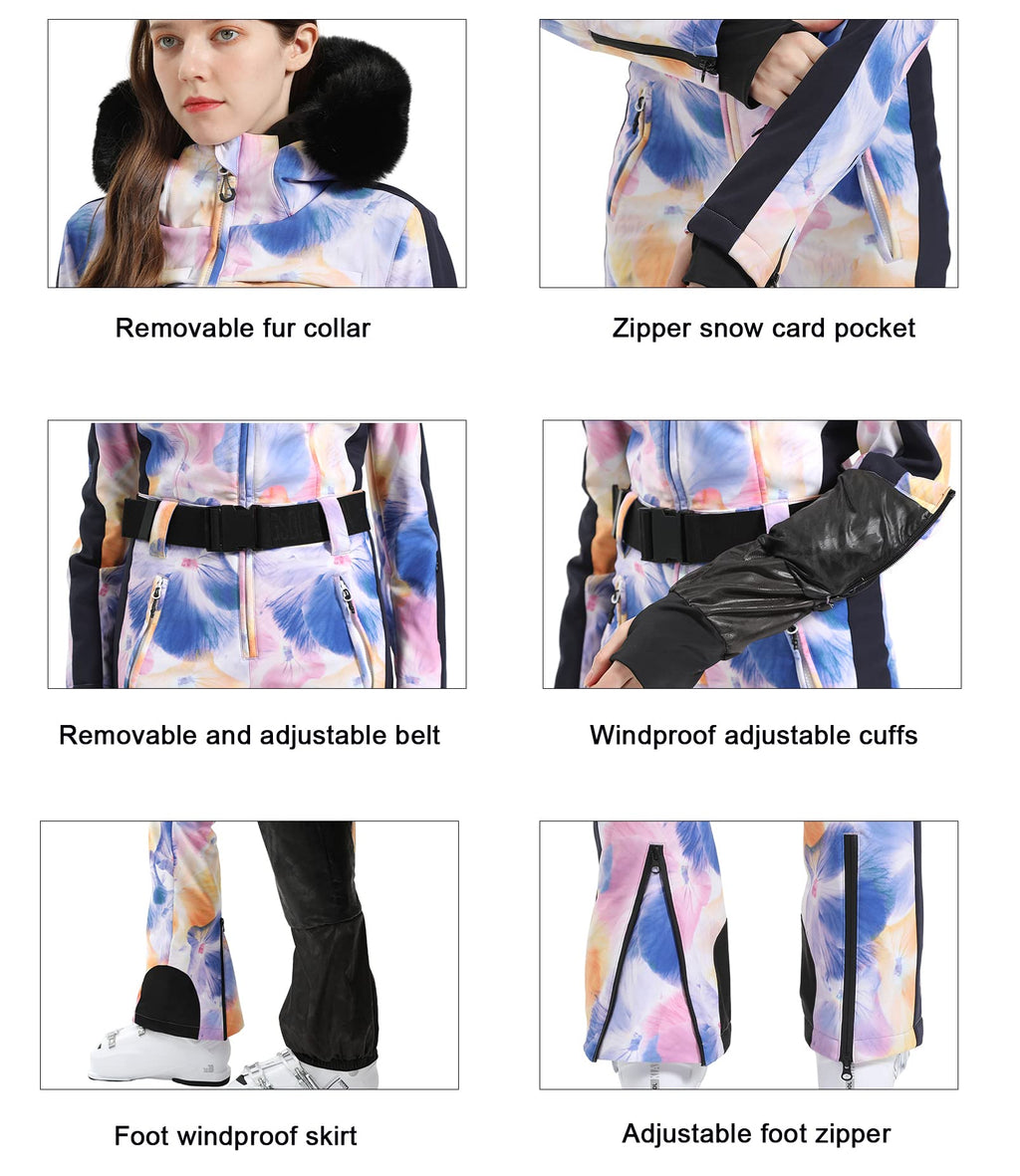 IMPHUT Women's One Piece Ski Suits Slim Waterproof Jumpsuits Windproof Snowsuit Insulated Ski Jumpsuit Skiing Sports