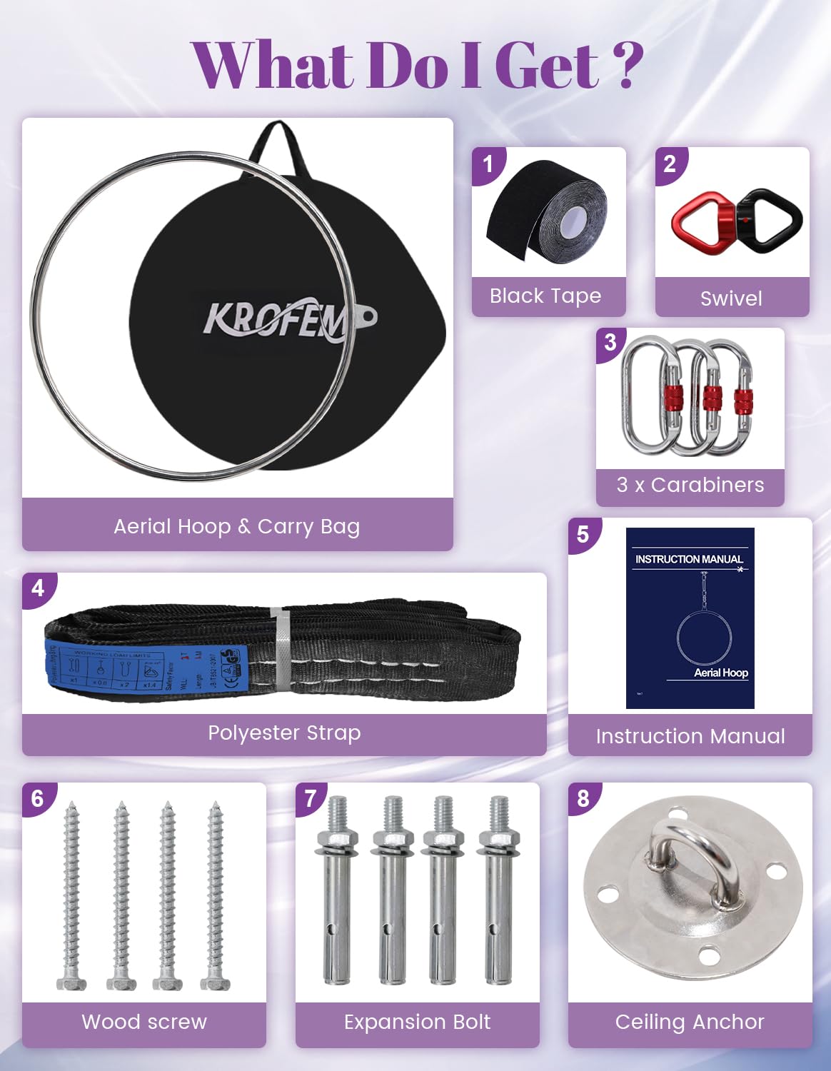 Aerial Lyra Hoop Kit (85cm/90cm), 32mm Thick, Maximum Load 460 LBS, Yoga Equipment Set with Hardware Kit for Yoga Dance, Aerial Fitness