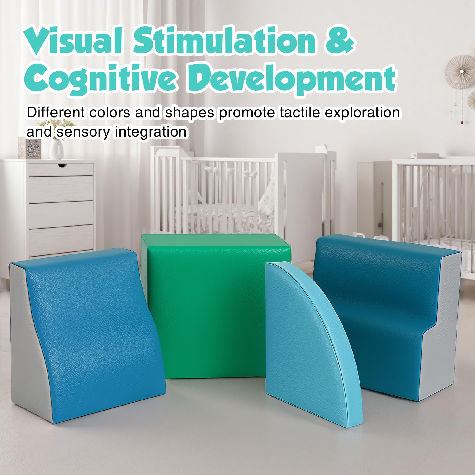 4-Piece Soft PU Leather Toddlers Climbing Toys, Baby Foam Climbing Blocks for Toddlers 3, Foam Play Gym Climbing Structures, Indoor Climb and Crawl Activity Play Set (White and Coffee)