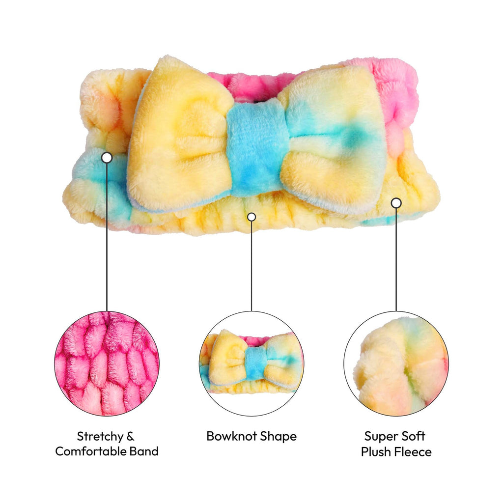 Red by Kiss Spa Headband for Washing Face Facial Makeup Bow Head Band Soft Plush Fleece Stretchy Head Wraps for Women Shower Bath Washing Face Mask (WHITE)