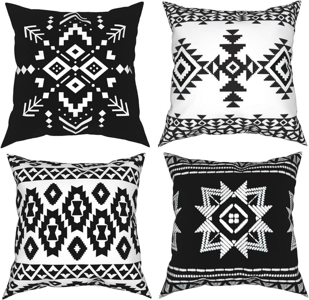 Western Native American Throw Pillow Covers 18X18 Southwestern Boho Aztec Navajo Turquoise Decorative Cushion Pillow Cases for Outdoor Home Decor Set of 4, Double Side Print (African Mudcloth)