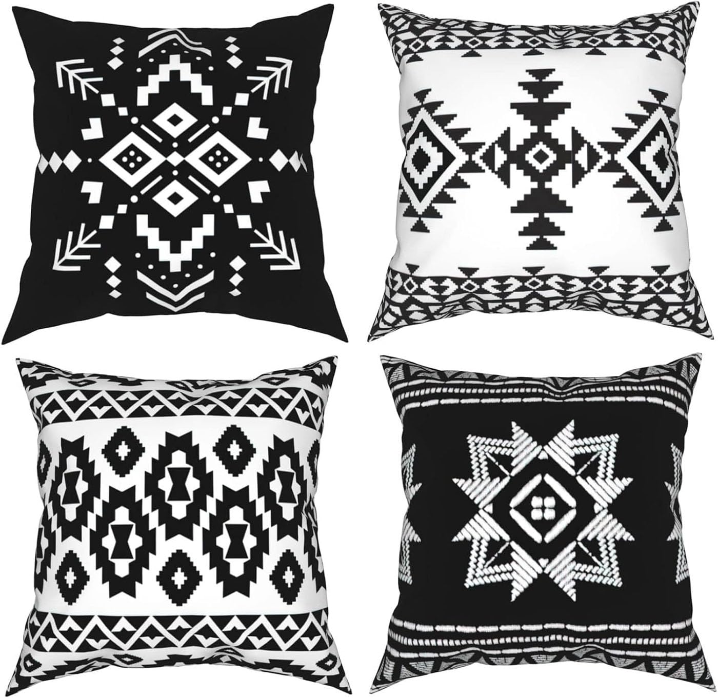 Western Native American Throw Pillow Covers 18X18 Southwestern Boho Aztec Navajo Turquoise Decorative Cushion Pillow Cases for Outdoor Home Decor Set of 4, Double Side Print (African Mudcloth)