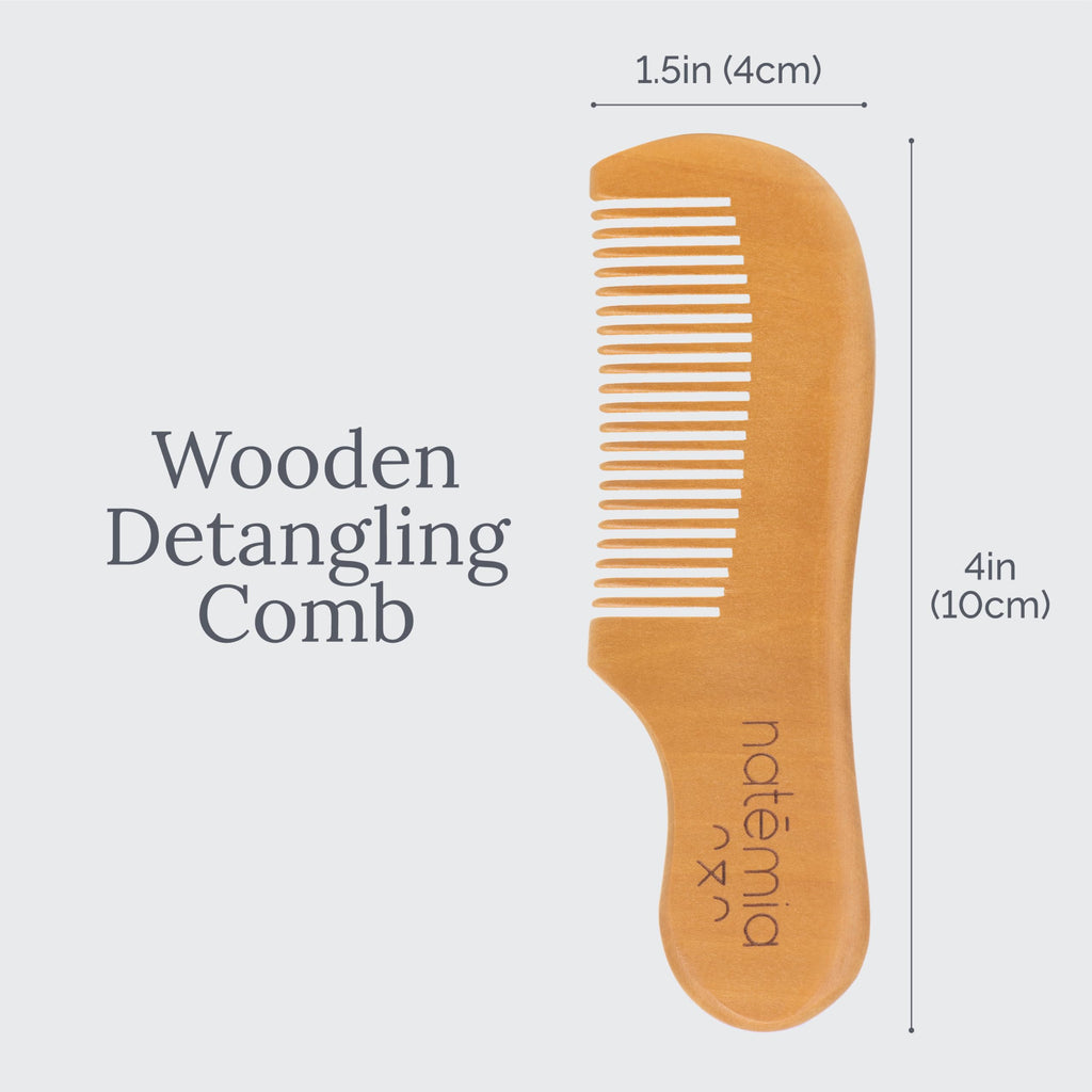 Natemia Wooden Baby Hair Brush & Comb Set - Pack of 3, Oval - Natural Goat Hair Bristles & Soft Bristle Brush - Gentle Scalp Massage & Cradle Cap Comb - For Newborns & Toddlers, Baby Grooming Kit