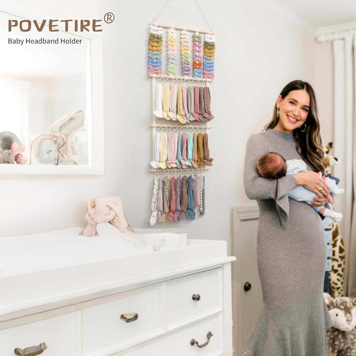 POVETIRE Headband Holder Hair Bows Organizer for Girls, Baby Headbands Hair Accessories Organizer Storage Wall Hanging Decor for Toddler Girls Room