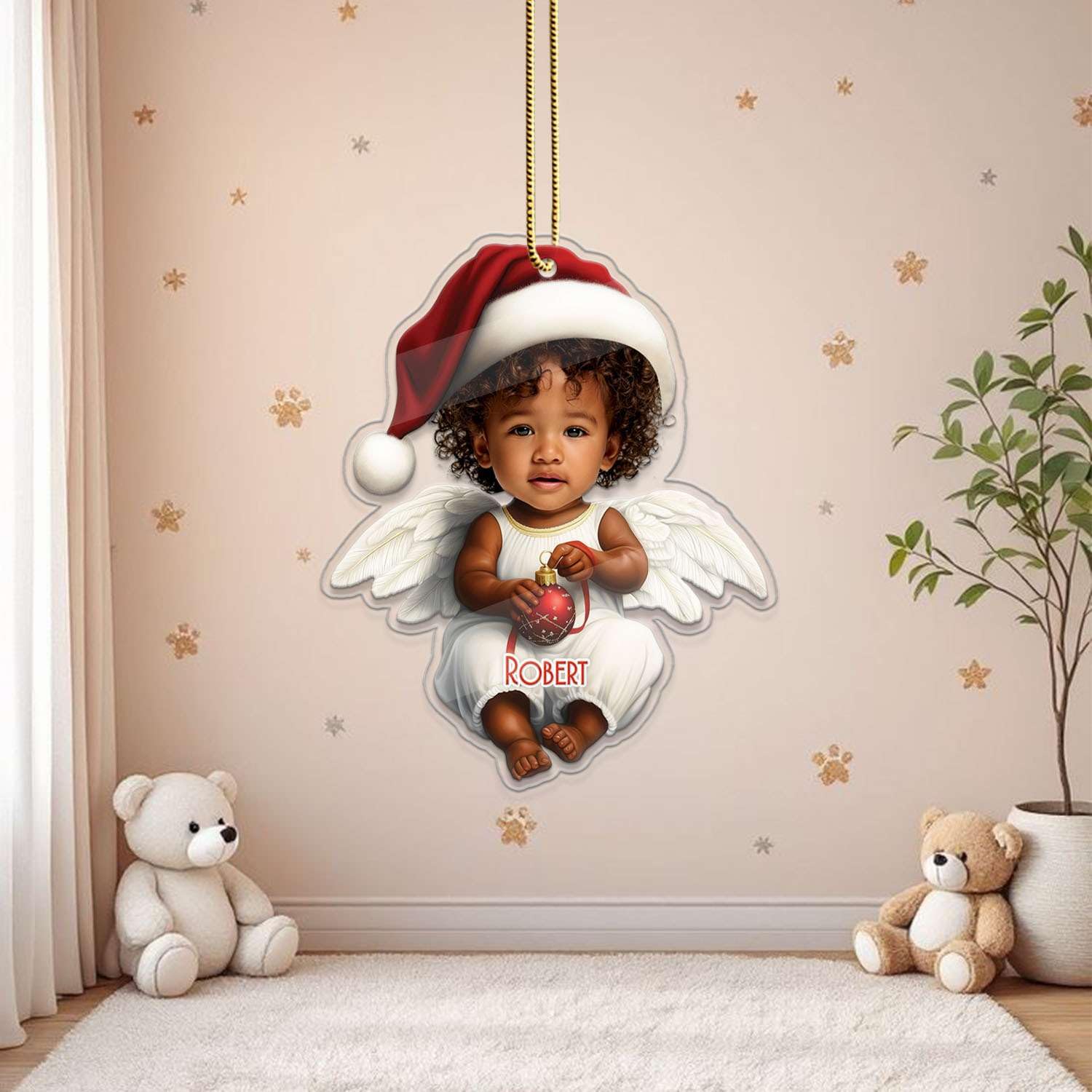 2D Acrylic Christmas Elf Shaped Ornament with Gift Box, Personalized Name Holiday Keepsake, Cute Ornament for Kids Room, Custom Name African-Inspired Decoration, Gifts for Boys