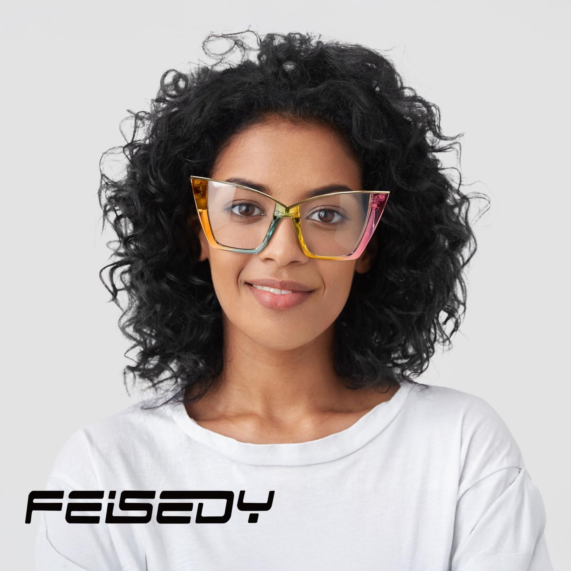 FEISEDY Fashion Cat Eye Blue Light Blocking Glasses for Women Fake Retro Eyeglasses Oversized Stylish Eyewear Frame B0240