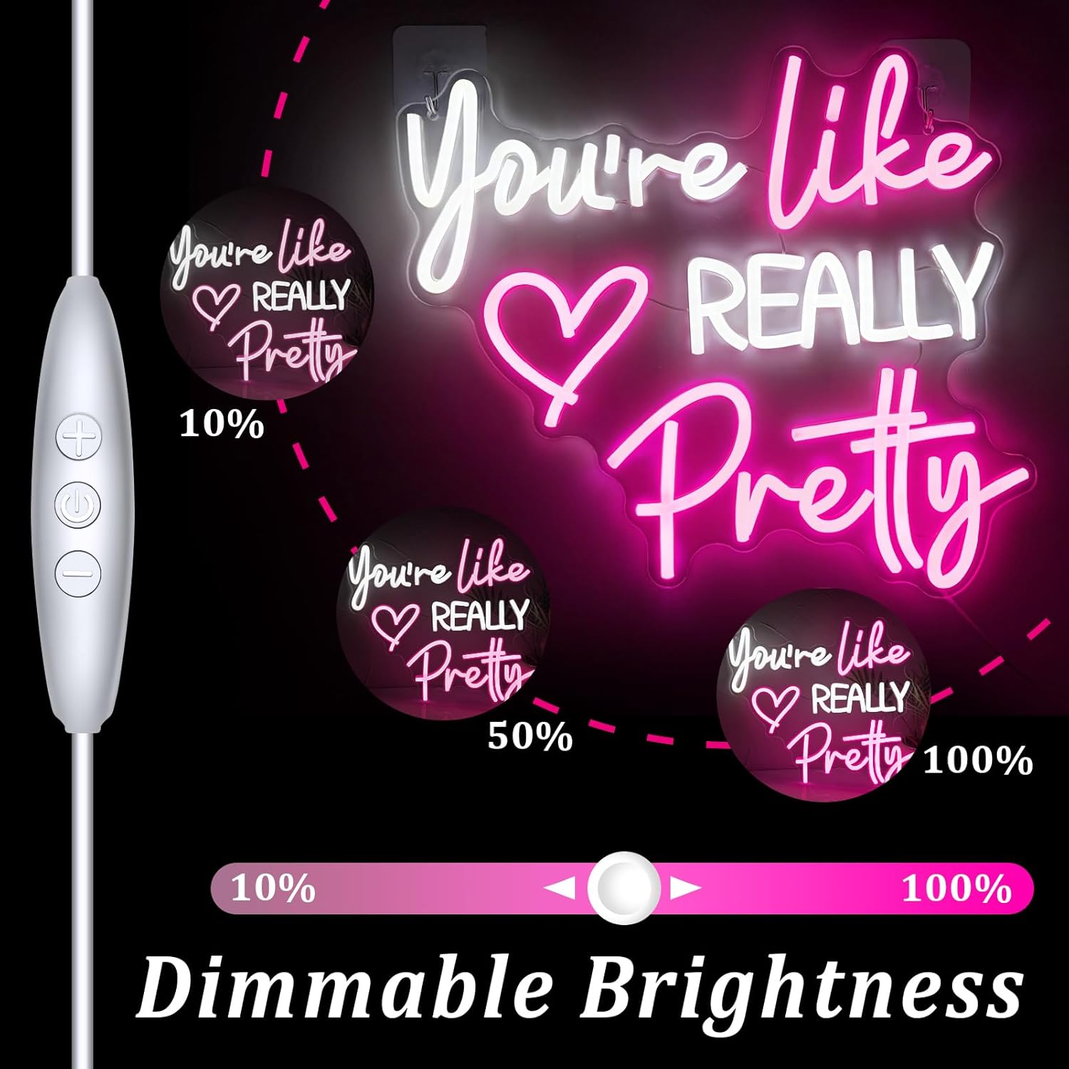 You're Like Really Pretty Neon Sign for Wall Decor, Pink Room Decor Led Sign for Bedroom Wall, Neon Light with Dimmer,Pink Wall Decoration USB Powered with Switch
