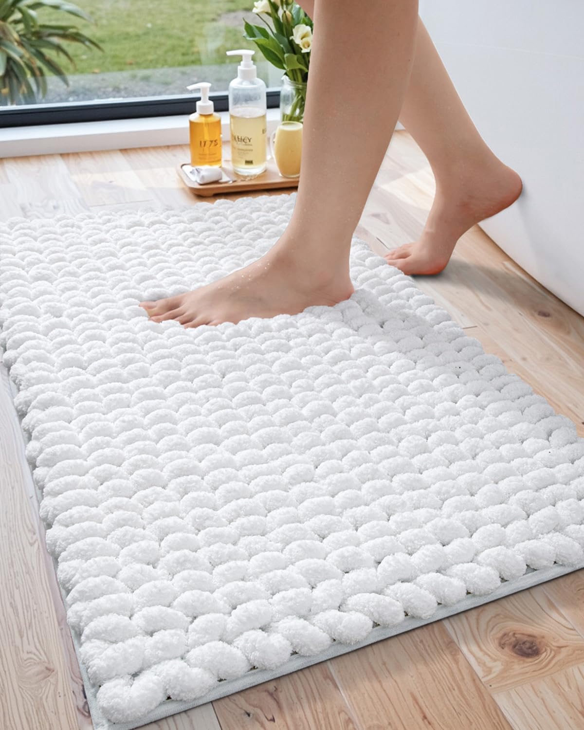 LUMI Luxury Bathroom Rug, Ultra Soft Quick Dry Bath Mat, Non-Slip Absorbent Thick Chenille Bath Rug, Cozy Braid Design Floor Mat for Bathtub, Sink, Laundry, Bedroom, White, 24"x36"
