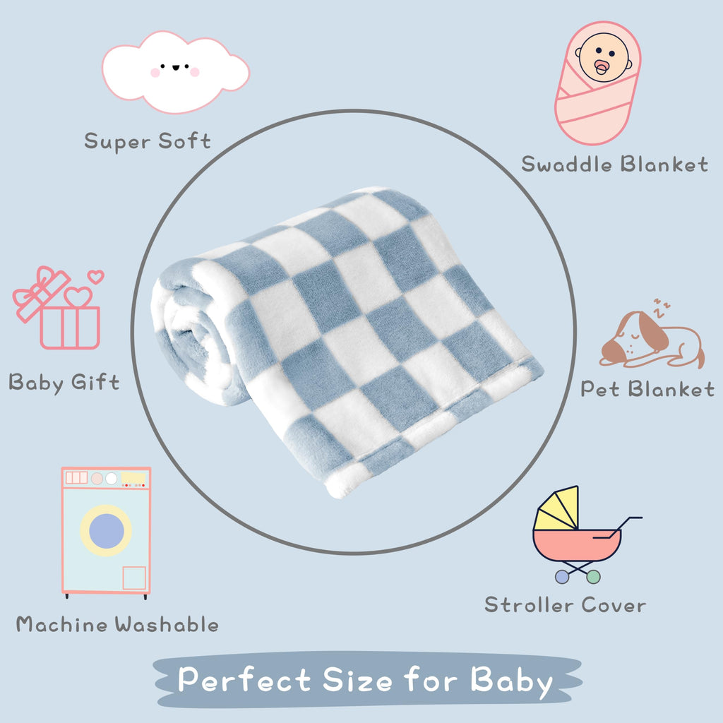 Yurhap Checkered Baby Blanket Fleece Baby Blankets Neutral for Boys Girls, Super Soft Warm Lightweight Infant Toddler Newborn Receiving Blankets for Crib Stroller, 30''x40'', Khaki