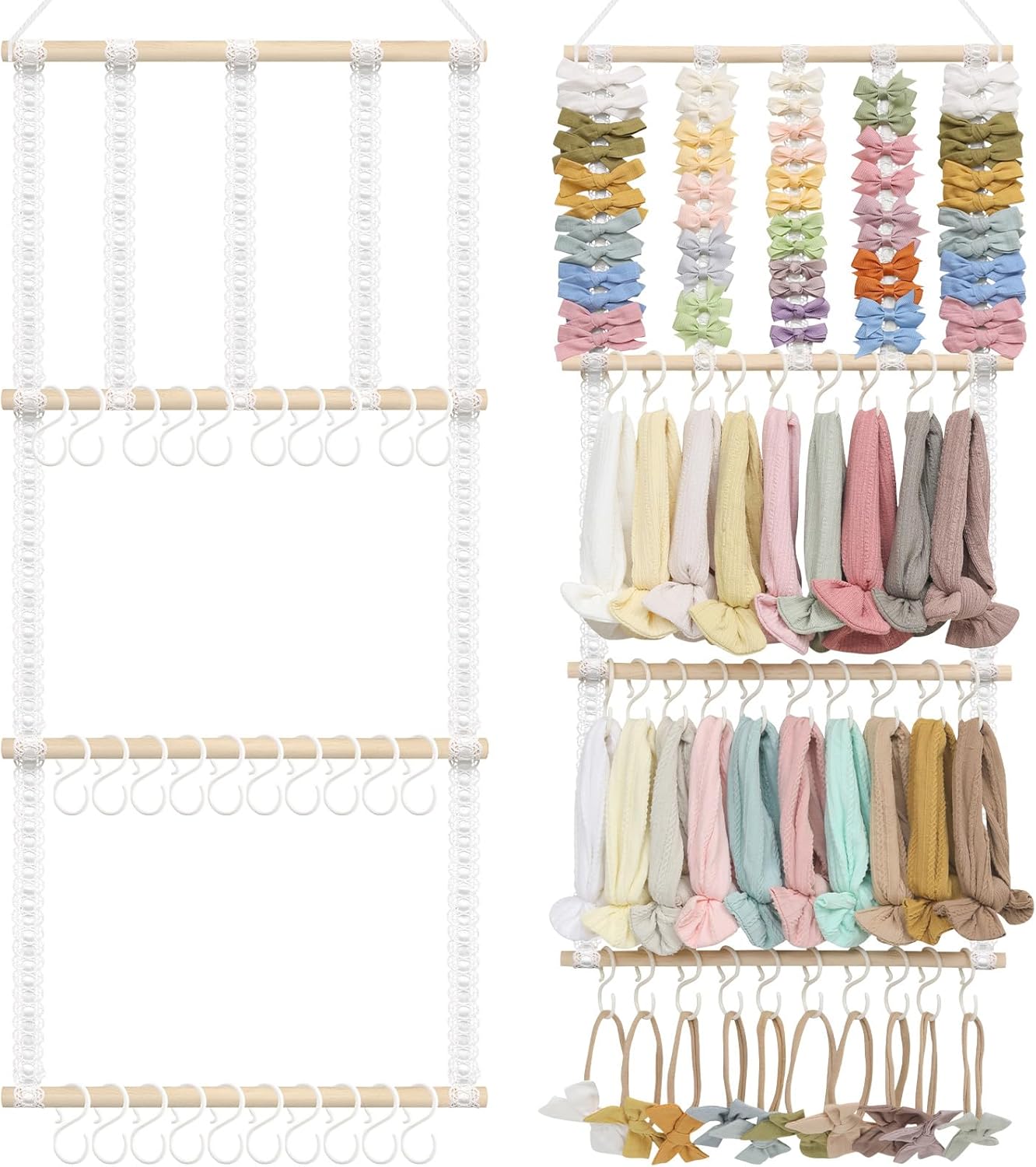 POVETIRE Headband Holder Hair Bows Organizer for Girls, Baby Headbands Hair Accessories Organizer Storage Wall Hanging Decor for Toddler Girls Room