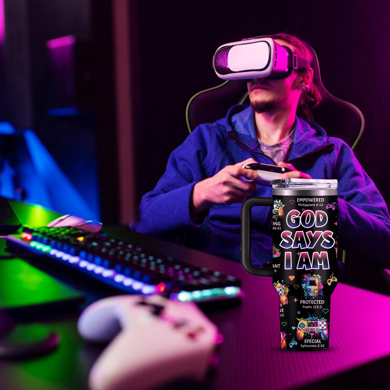 Christian Gifts for Women, 40 oz I Can Do All Things Christ Tumbler With Handle, Inspirational Religious Birthday Gifts for Faith Cup, Christian Jesus God Bible Verse Pastor Prayer Gift for Christmas