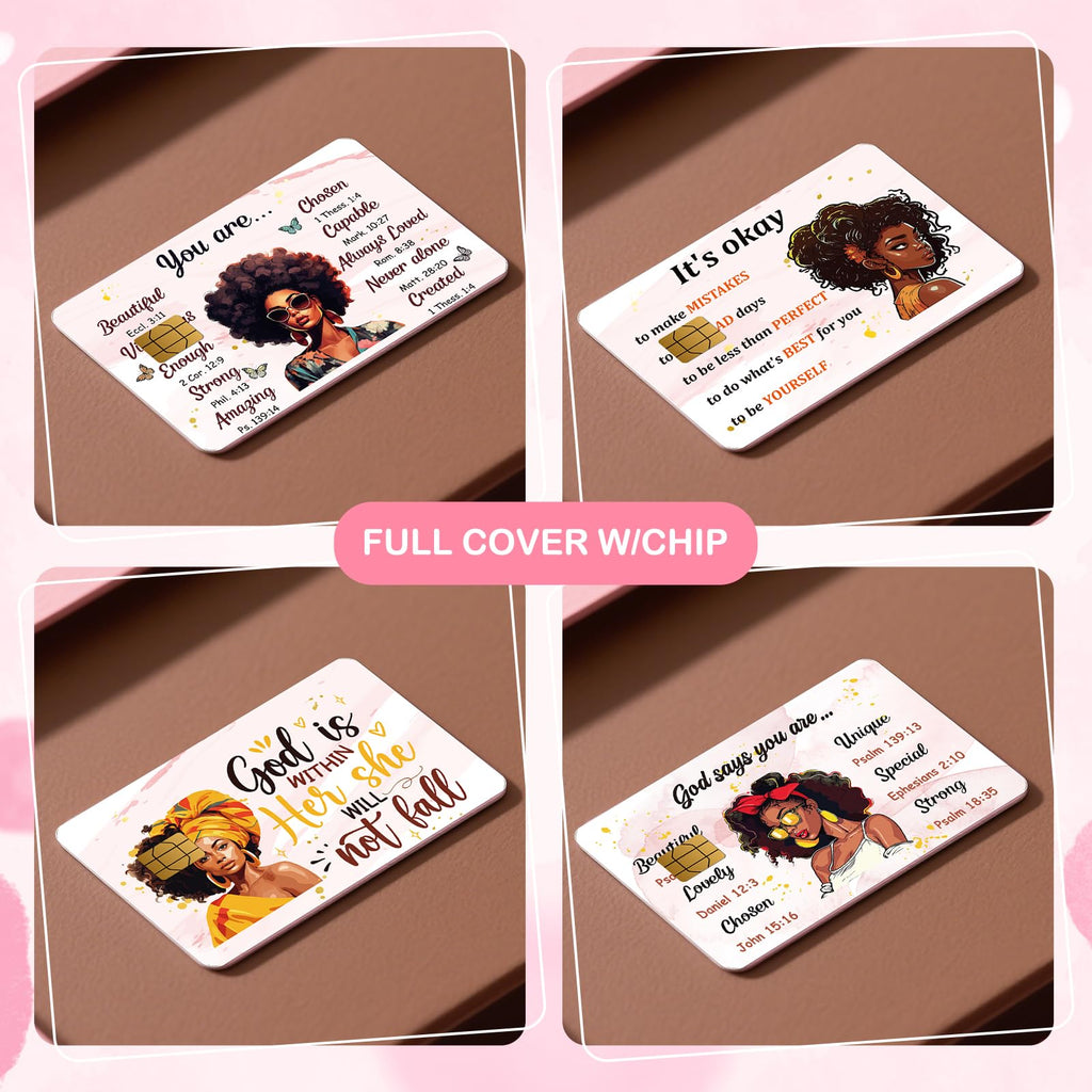 Credit Card Skin Stickers - 4 Pcs Black Women Debit Card Skin Stickers Cover Set, Affirmative Inspirational Black Girl Waterproof Removable Decals for DIY Transportation Cards