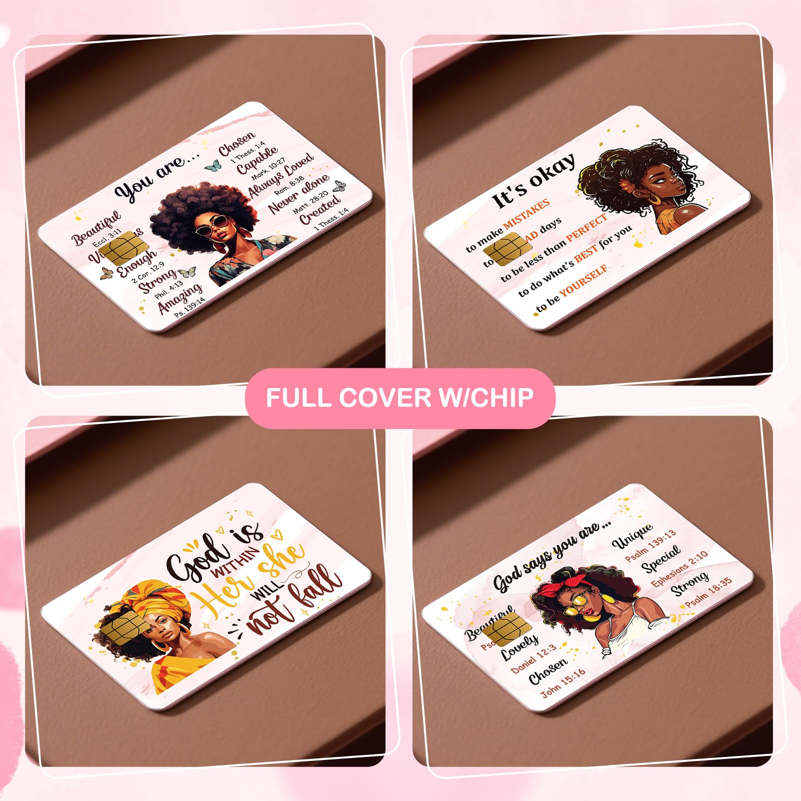 Credit Card Skin Stickers - 4 Pcs Black Women Debit Card Skin Stickers Cover Set, Affirmative Inspirational Black Girl Waterproof Removable Decals for DIY Transportation Cards