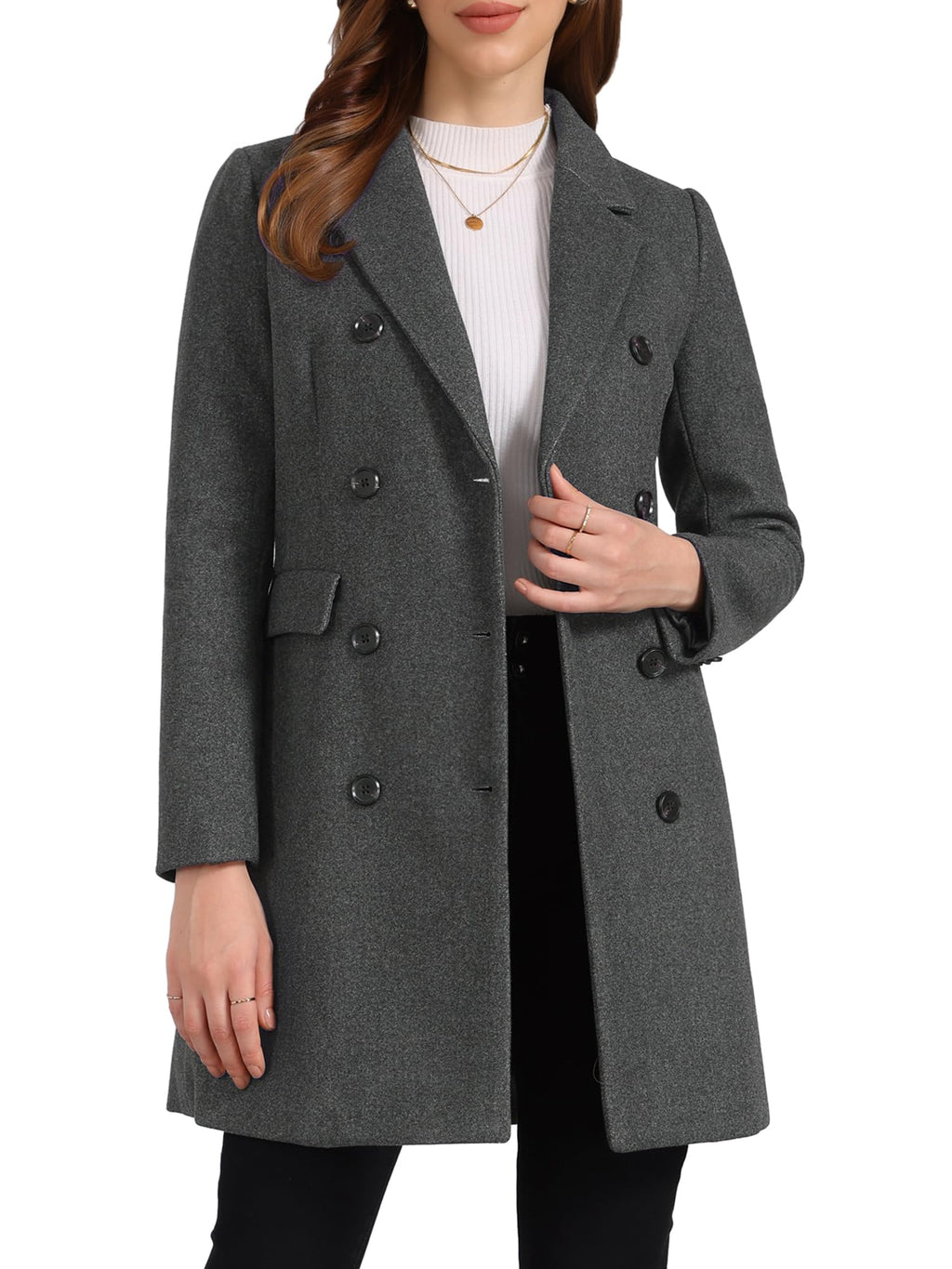 Allegra K Women's Winter Coat Elegant Notched Lapel Double Breasted Trench Coat