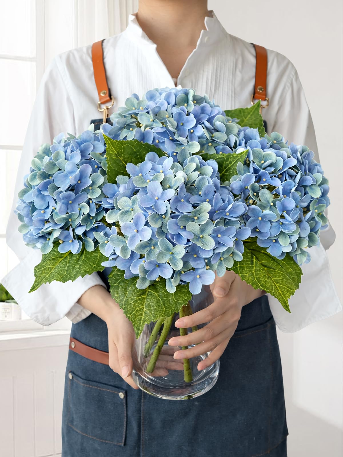 Light Blue Hydrangea Artificial Flowers,4Pcs 20" Real Touch Lifelike Silk Artificial Hydrangeas, Full Fake Flowers for Bouquet Table Centerpieces Spring Wedding Indoor Home