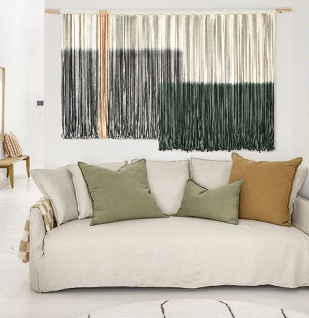 Flber Macrame Wall Hanging Tie-Dye Geometric Decor Large Scale Wall Art Statement Bohemian Yarn Tapestry Home Wall Decor 59''W*35''L