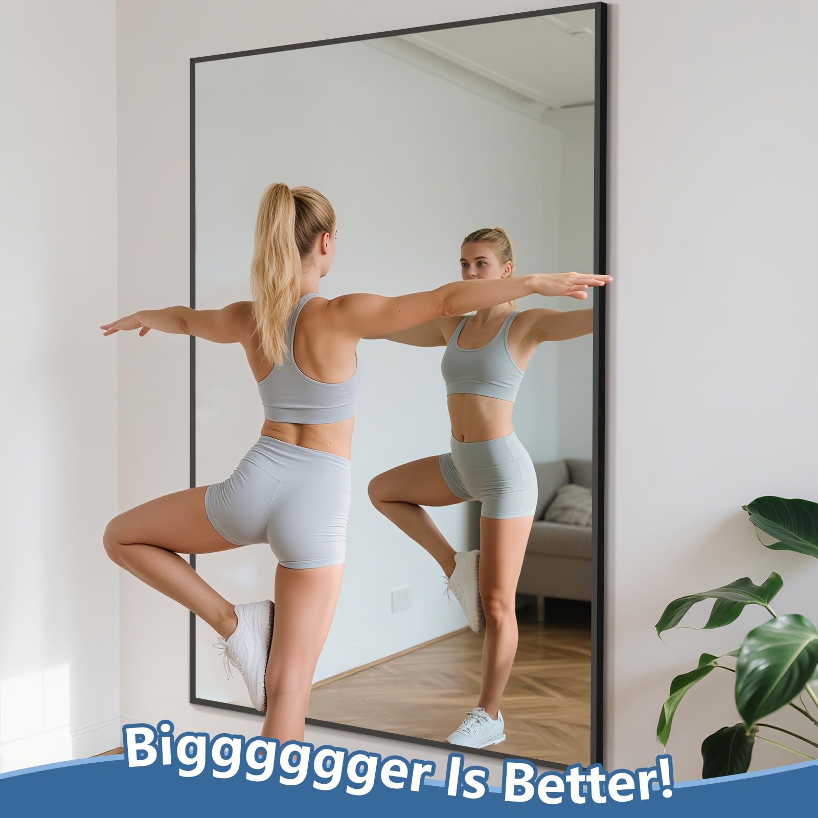 Oversized Floor Mirror Full Length with Stand, 72"X44" Extra Large Arch Standing Mirror Full Length, Tempered Glass Black Full Body Mirror for Bedroom Living Room, Aluminum Alloy Frame