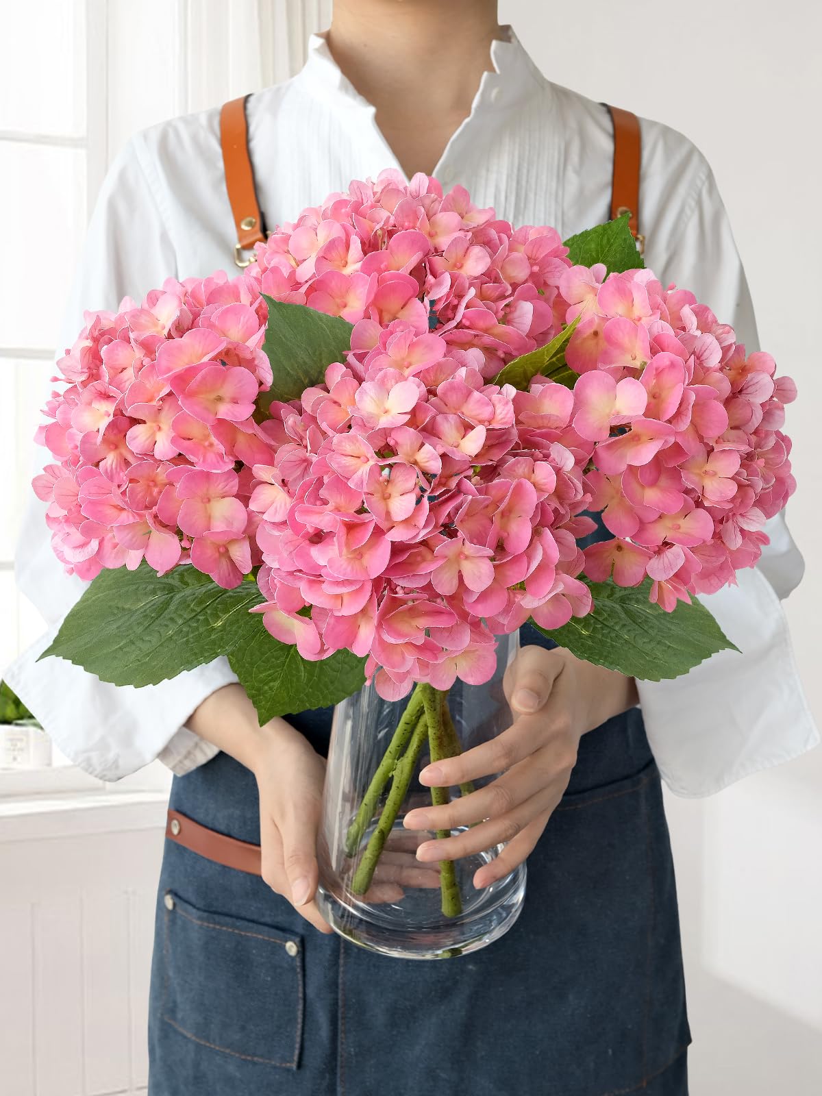 Light Blue Hydrangea Artificial Flowers,4Pcs 20" Real Touch Lifelike Silk Artificial Hydrangeas, Full Fake Flowers for Bouquet Table Centerpieces Spring Wedding Indoor Home