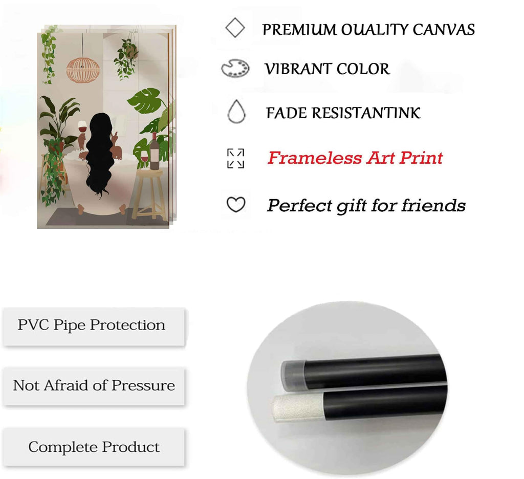 WSTUKVV 3Pcs Black Girl Bathroom Wall Art Boho Black Woman Posters Pictures African American Canvas Prints Fashion Abstract Paintings For Bathroom Home Bedroom Living Room Wall Decor Frame