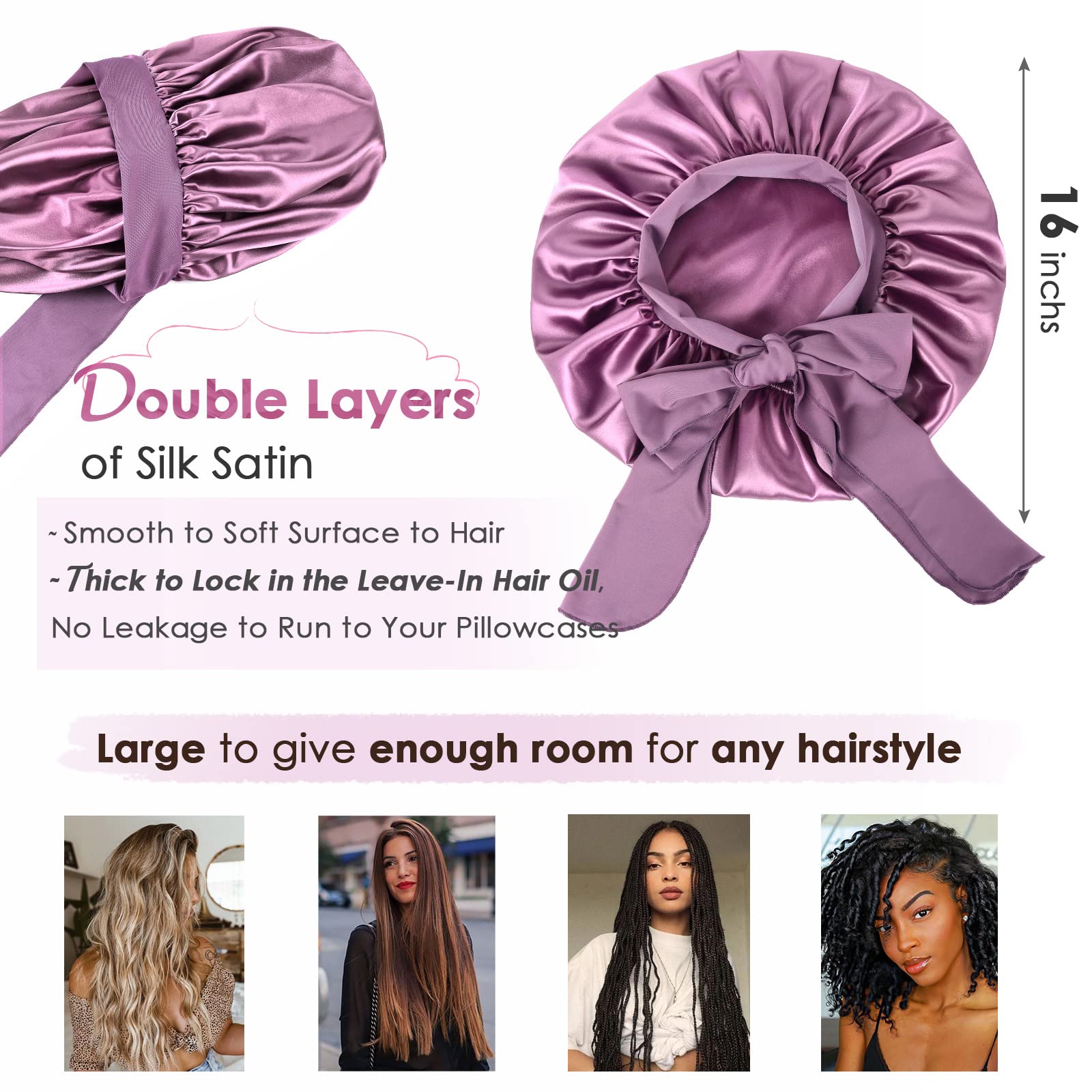YANIBEST Silk Bonnet for Sleeping Women Satin Bonnet Double Layer Satin Lined Hair Bonnet with Tie Band Curly Hair Blush Pink
