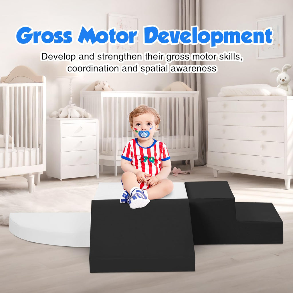 4-Piece Soft PU Leather Toddlers Climbing Toys, Baby Foam Climbing Blocks for Toddlers 3, Foam Play Gym Climbing Structures, Indoor Climb and Crawl Activity Play Set (White and Coffee)