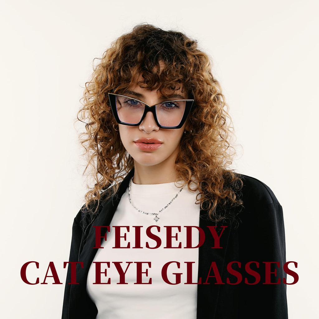 FEISEDY Fashion Cat Eye Blue Light Blocking Glasses for Women Fake Retro Eyeglasses Oversized Stylish Eyewear Frame B0240