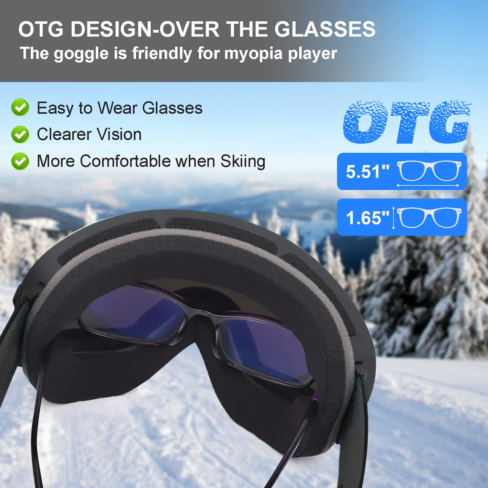 EXP VISION Snowboard Ski Goggles Men Women Youth, Anti Fog OTG Winter Snow Goggles Spherical Detachable Lens