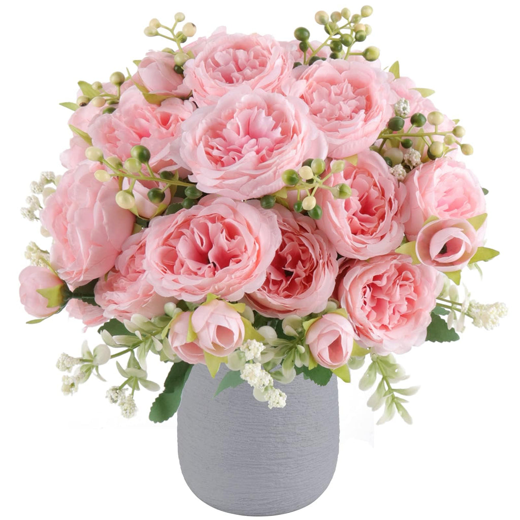 4 Bundles Artificial Peonies Silk Flowers, White Faux Peony Bouquet Florals Arrangements Decor for Farmhouse Home Boho Wedding Table Centerpiece, Fake Plastic Flowers Bulk Vase Decoration (White)