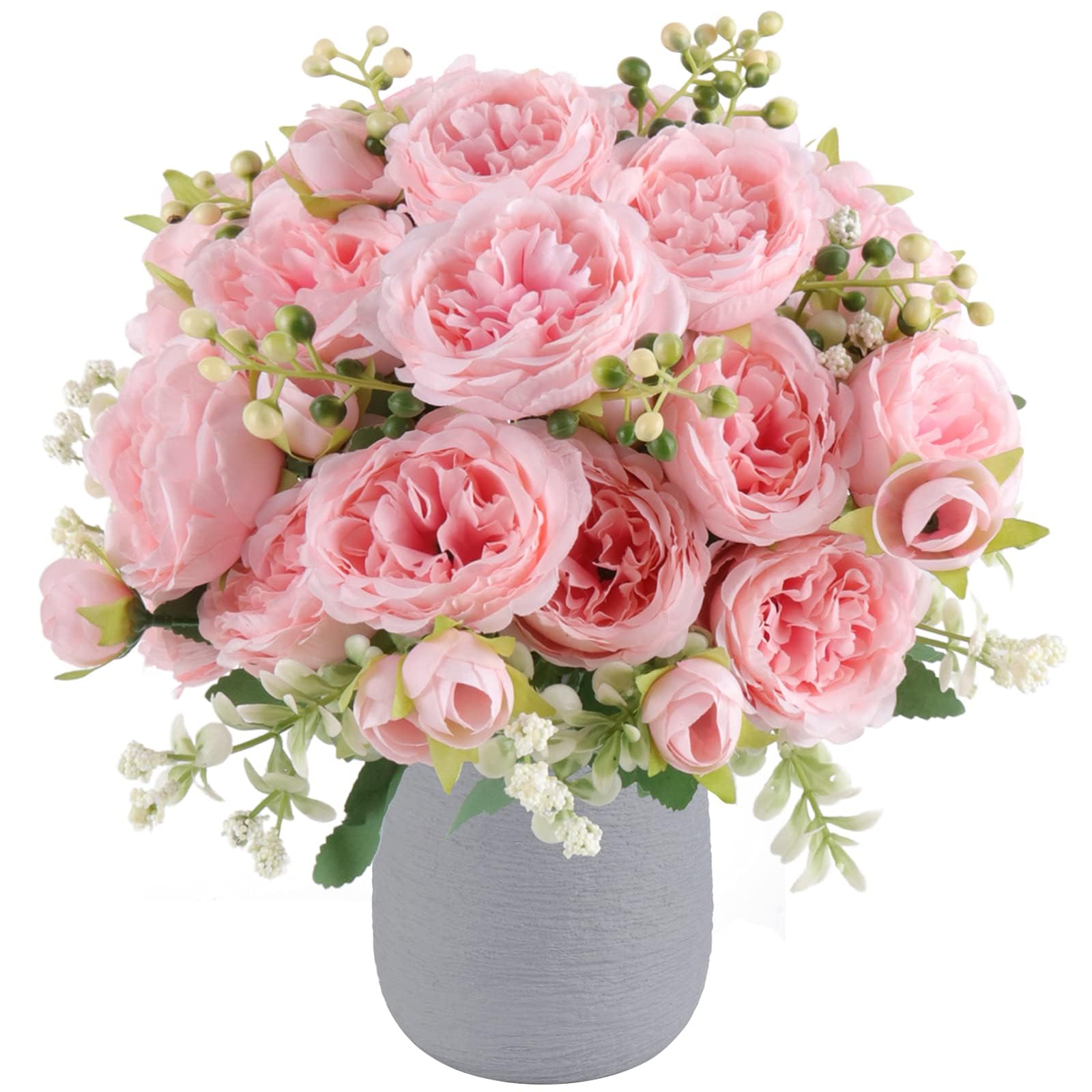 4 Bundles Artificial Peonies Silk Flowers, White Faux Peony Bouquet Florals Arrangements Decor for Farmhouse Home Boho Wedding Table Centerpiece, Fake Plastic Flowers Bulk Vase Decoration (White)