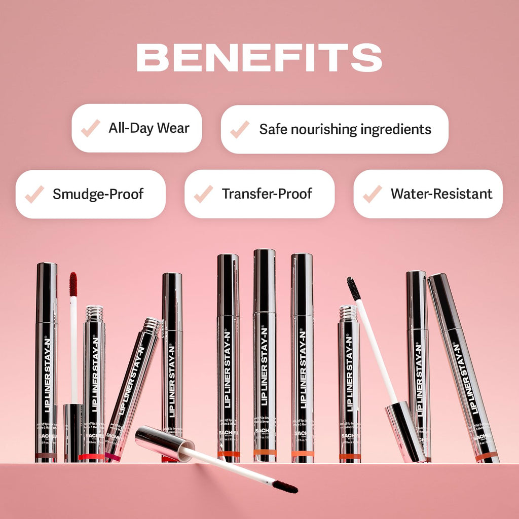 Sacheu Lip Liner STAY-N Peel Off Lip Stain — Long Lasting Matte Lip Tattoo Transfer Proof Lipstain Infused with Hyaluronic Acid & Vitamin E for All Skin Types — Vegan & Cruelty-Free, Deep Bundle