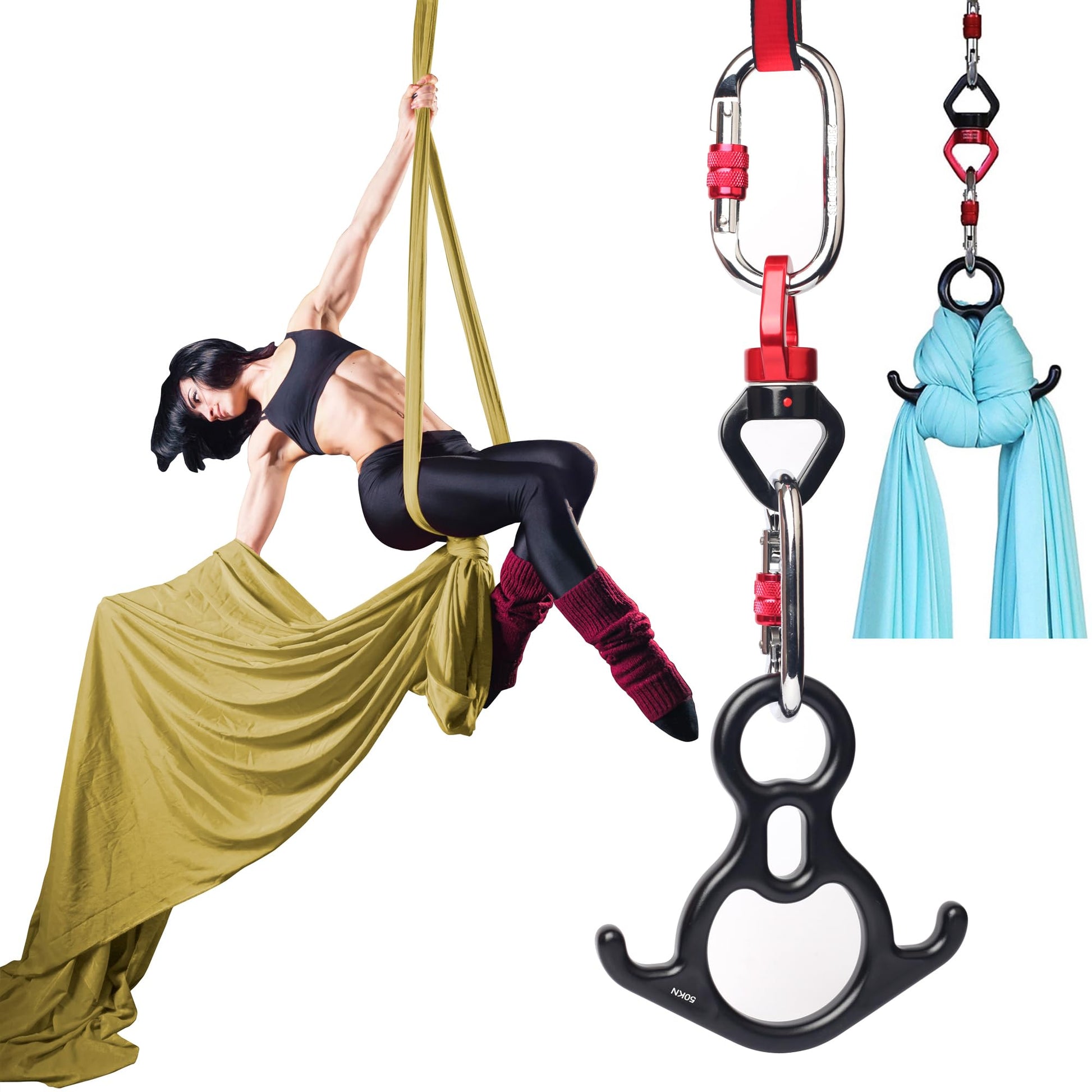 Aerial Silks Set, Premium Ariel Yoga Hammock 9 Yards Aerial Silk, Low-Stretch Fabric, Yoga Starter Kit for Home, Aerial Rig for All Skill Levels - All Hardware Included