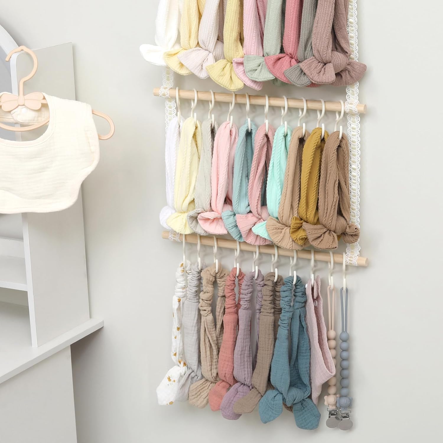 POVETIRE Headband Holder Hair Bows Organizer for Girls, Baby Headbands Hair Accessories Organizer Storage Wall Hanging Decor for Toddler Girls Room