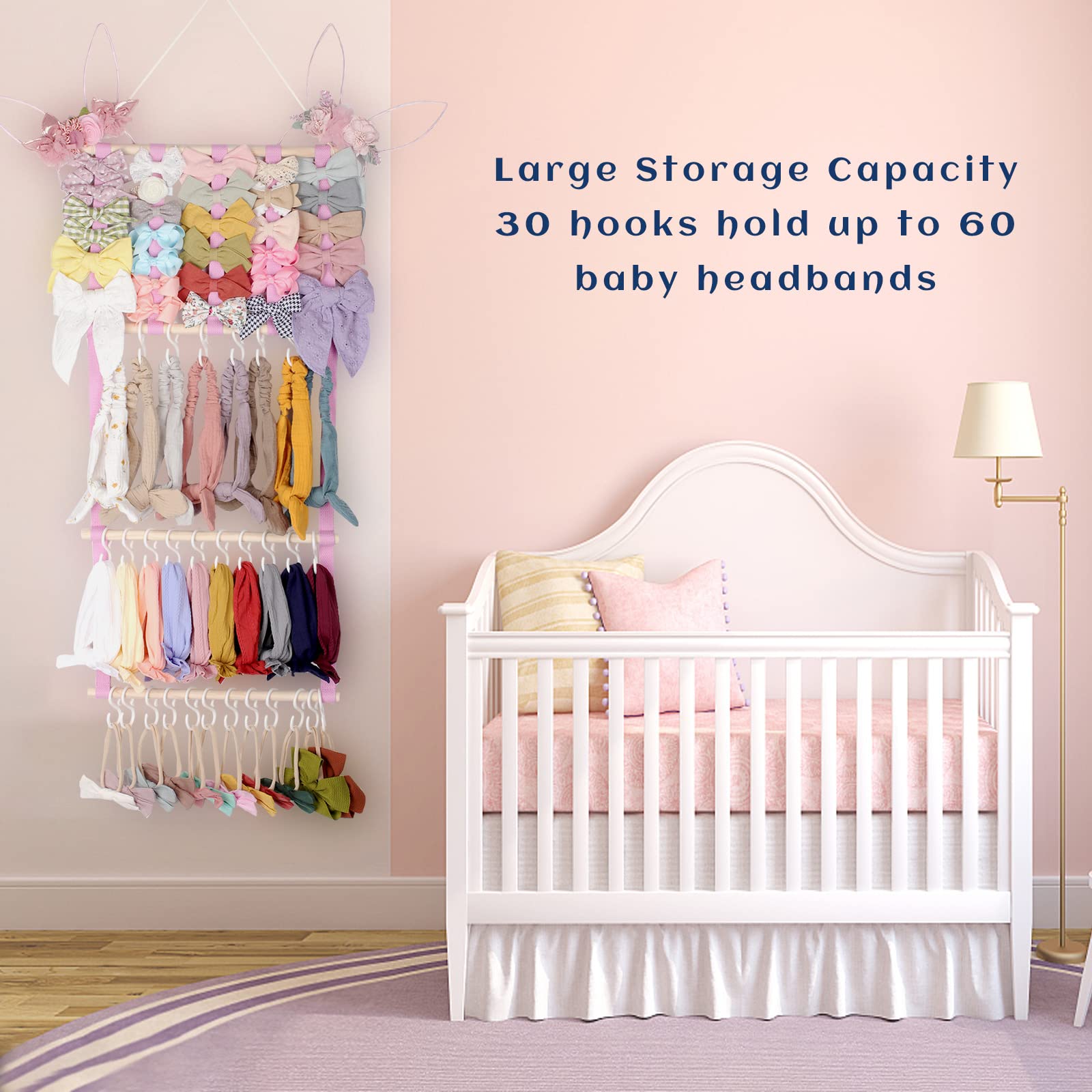 POVETIRE Headband Holder Hair Bows Organizer for Girls, Baby Headbands Hair Accessories Organizer Storage Wall Hanging Decor for Toddler Girls Room