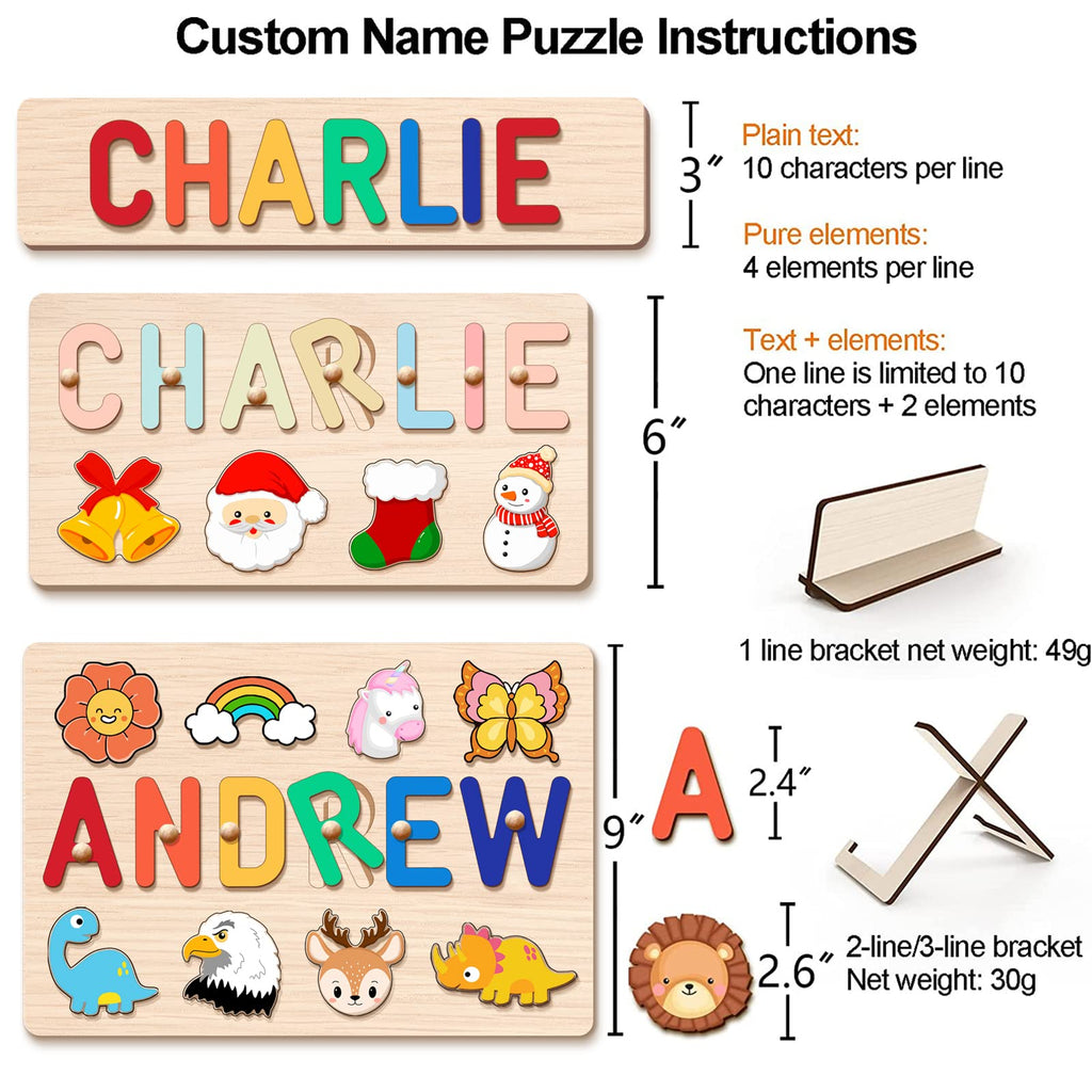 Personalized Name Puzzle for Kids, Personalized Baby Gifts Custom Name Puzzles for Toddlers 1-3 Animal Puzzle, Customized 1st Birthday for Girls & Boys Wooden Puzzle Montessor Toys for Kids