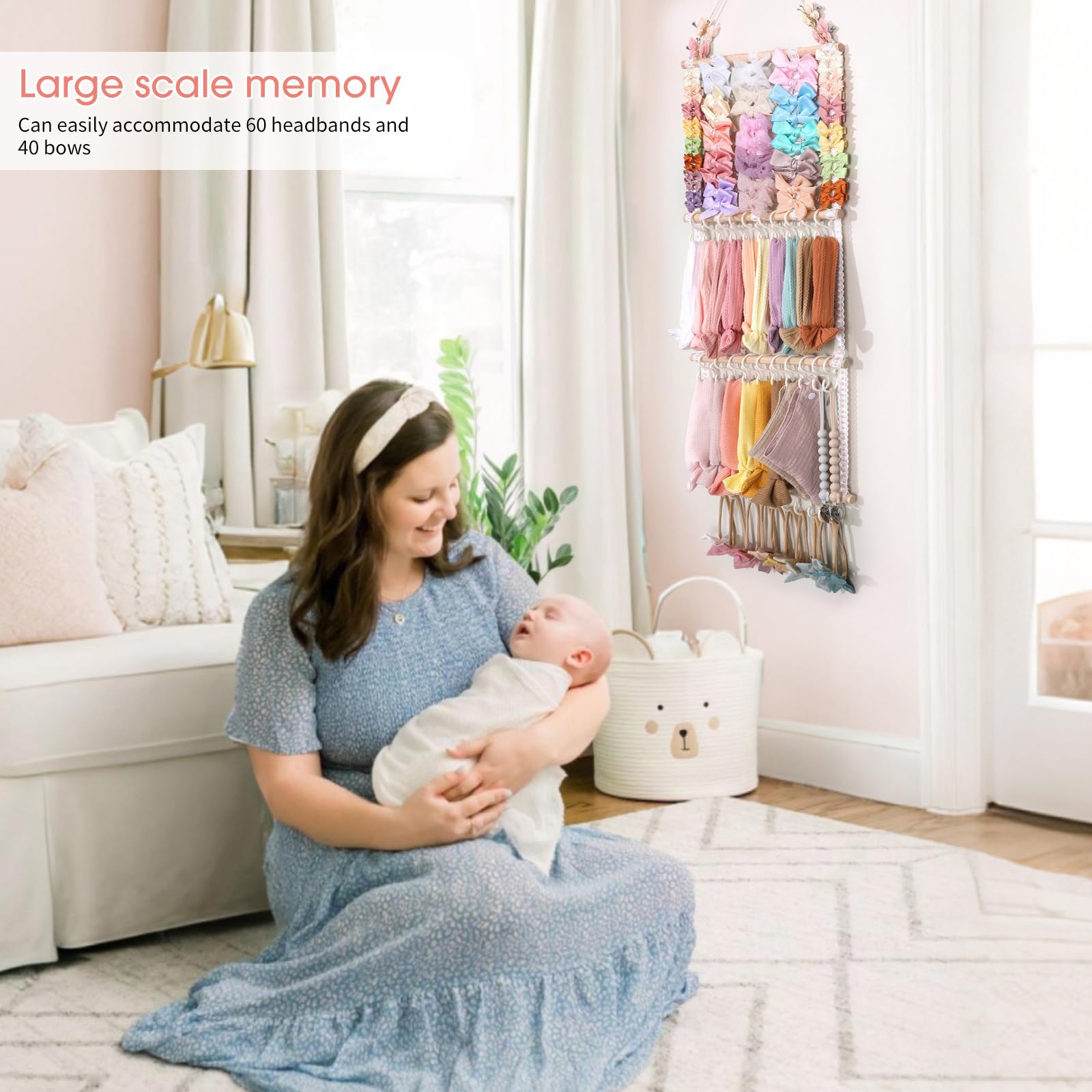 POVETIRE Headband Holder Hair Bows Organizer for Girls, Baby Headbands Hair Accessories Organizer Storage Wall Hanging Decor for Toddler Girls Room